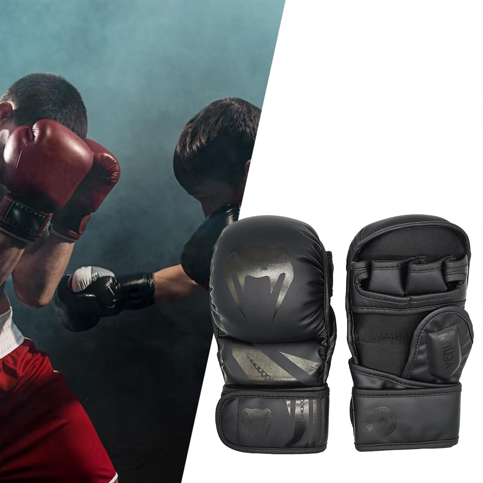 Boxing Gloves Half Finger Kickboxing Gloves for Grappling Sparring Men Women M Black