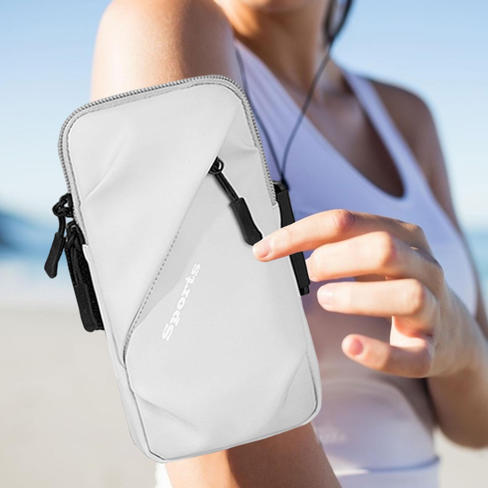 Phone Armband Bag Cellphone Holder Phone Wristband for Running Sport Walking White