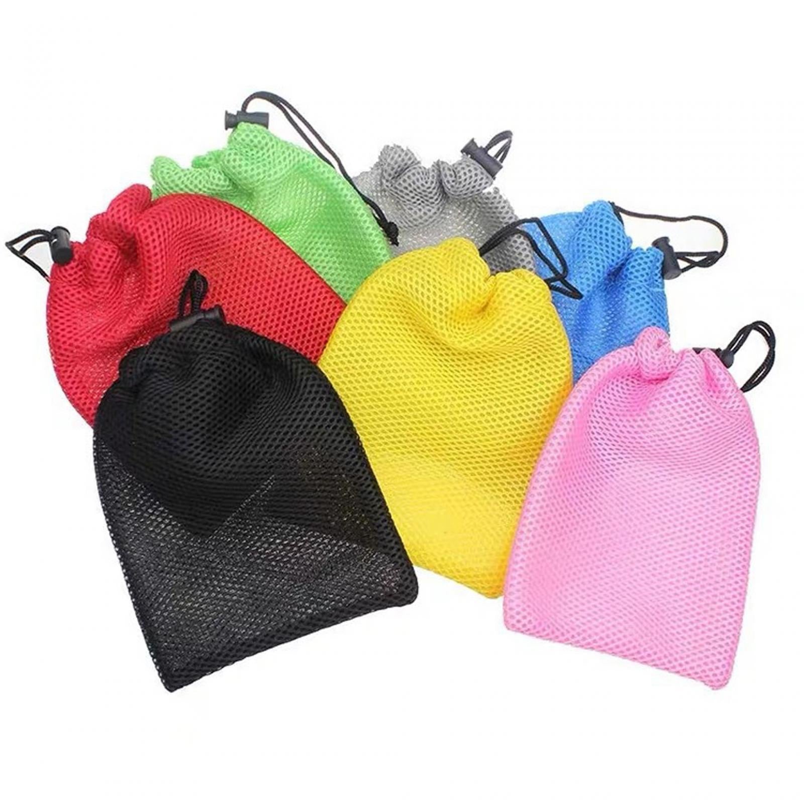 4xSmall Mesh Drawstring Bag Durable Mesh Bag for Cosmetics Golf Balls Swimming Gray