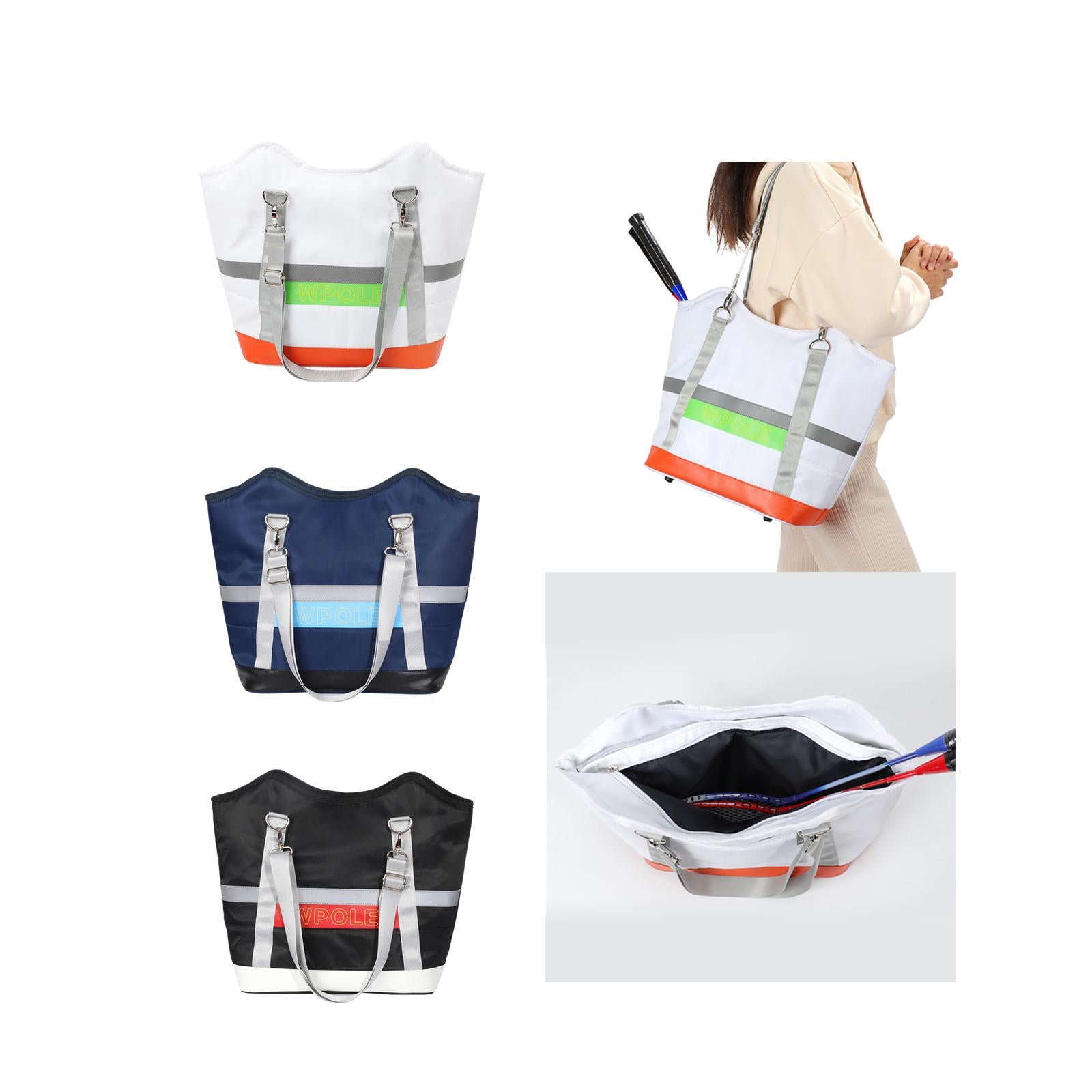 Tennis Tote Bag with Detachable Shoulder Strap Stylish Badminton Racquet Bag White