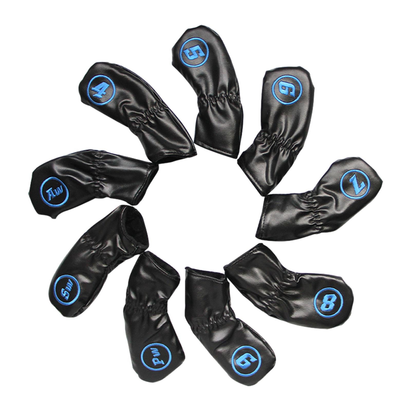 9 Pieces Golf Iron Covers Golfer Golf Wedges Headcovers Golf Club Head Cover black