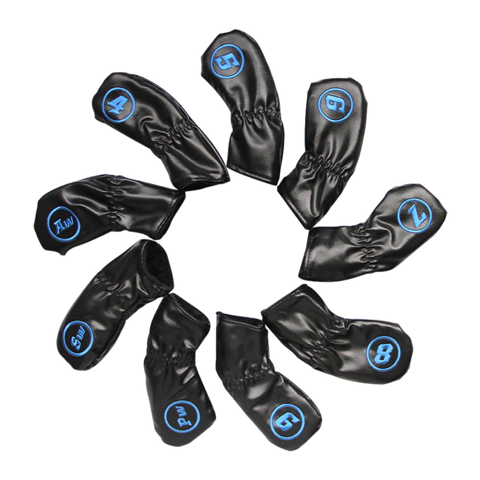9 Pieces Golf Iron Covers Golfer Golf Wedges Headcovers Golf Club Head Cover black