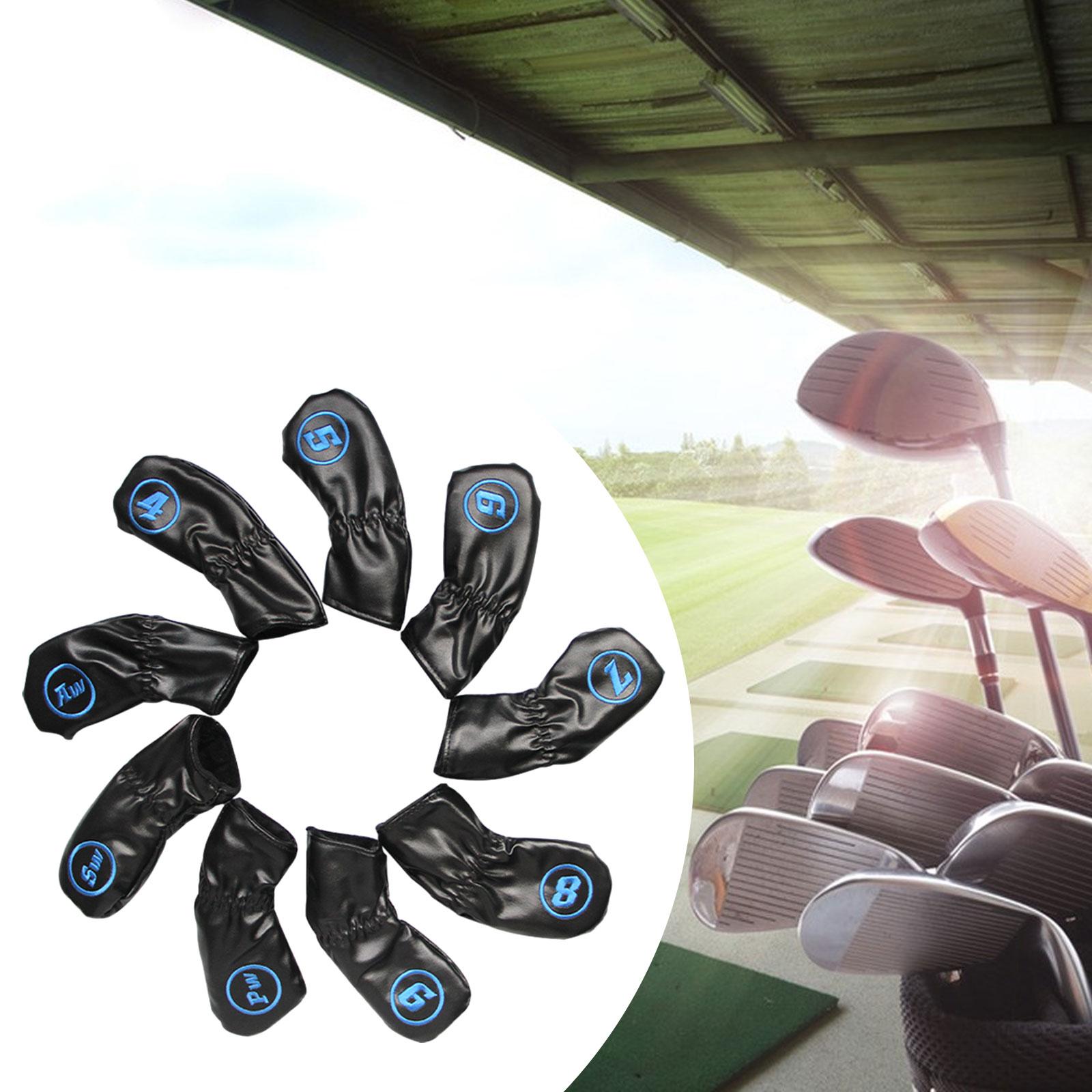9 Pieces Golf Iron Covers Golfer Golf Wedges Headcovers Golf Club Head Cover black