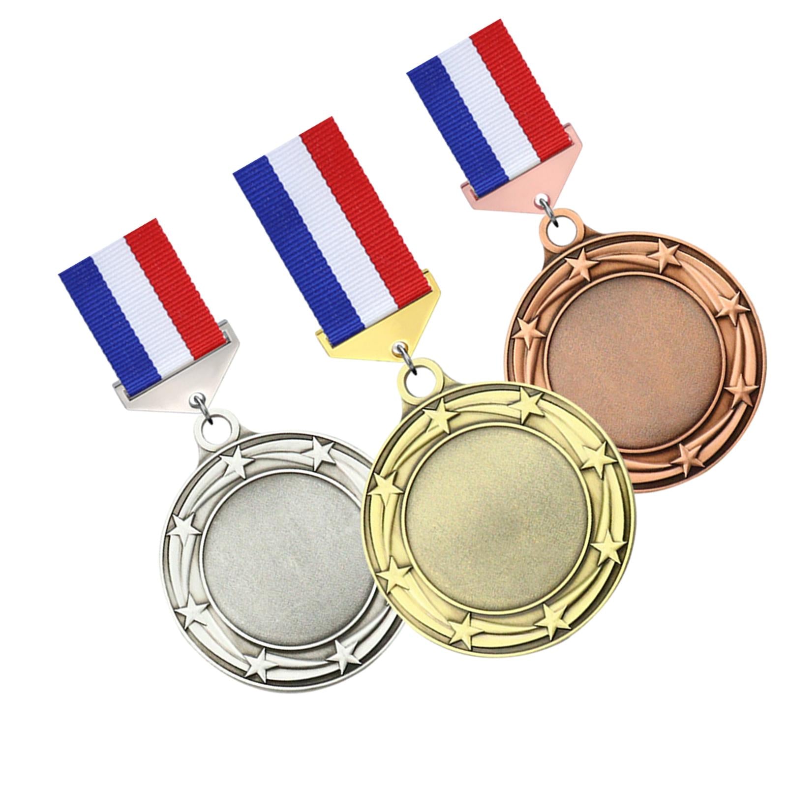 3x Metal Medals Zinc Alloy Blank Medals with Ribbons for Competition Style A
