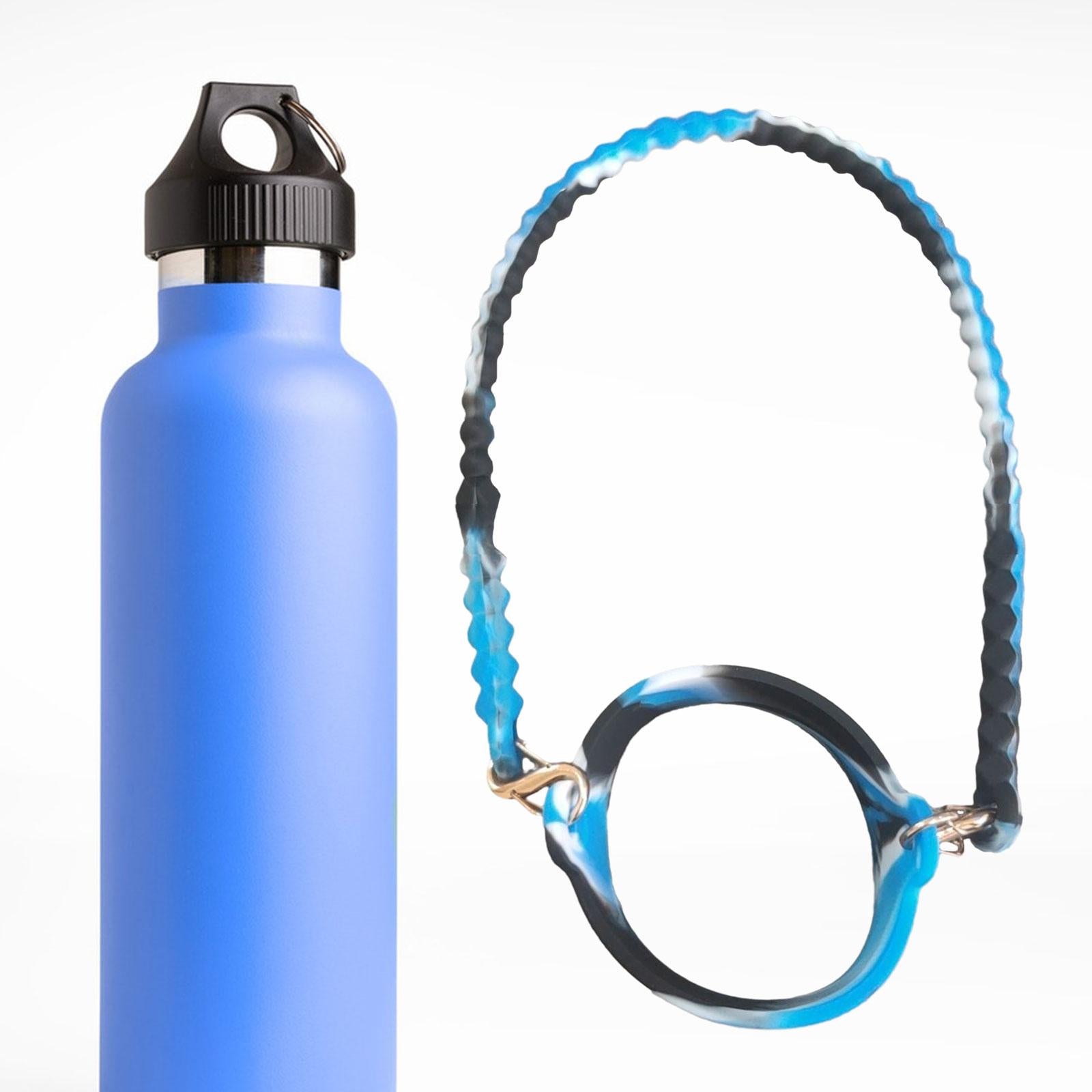 Water Bottle Handle Strap Soft Durable Silicone Water Bottle Carrying Handle Blue Black