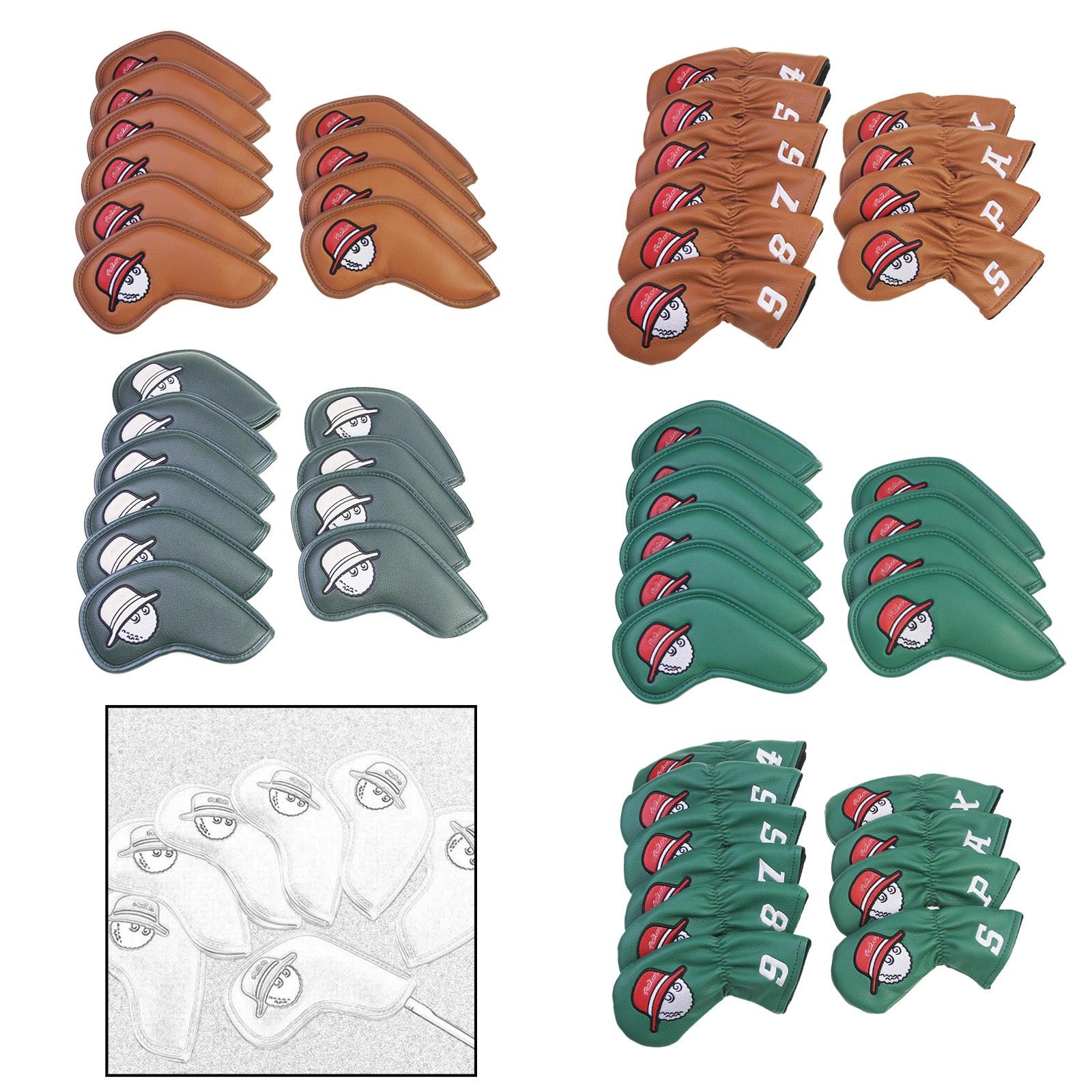 10 Pieces Golf Iron Covers Set Protection Sleeves Golf Club Headcover brown flat