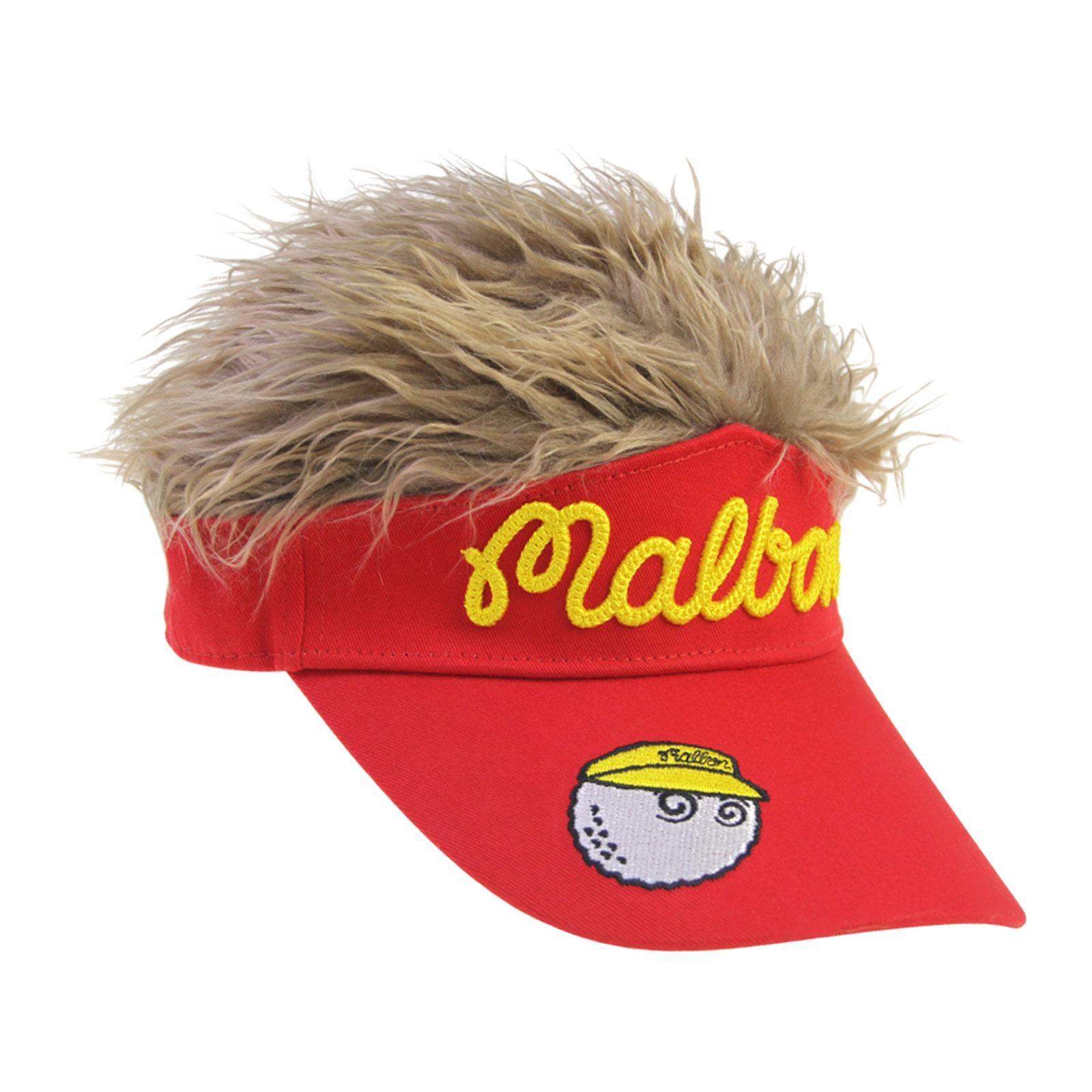 Golf Cap Cap Wig for Men Novelty Spiked Hairs Birthday Gift Sunshade Hat Red with Brown Wig