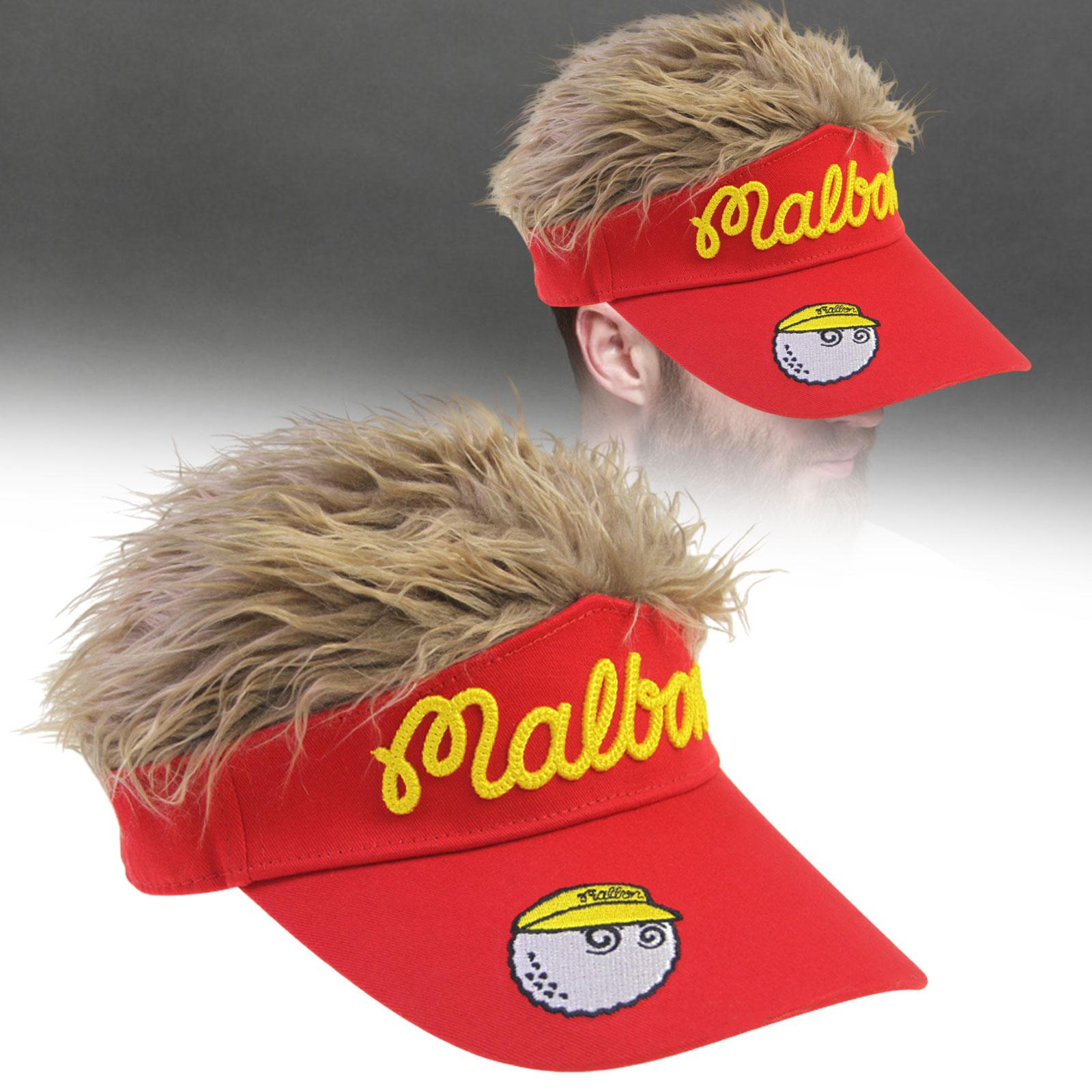 Golf Cap Cap Wig for Men Novelty Spiked Hairs Birthday Gift Sunshade Hat Red with Brown Wig