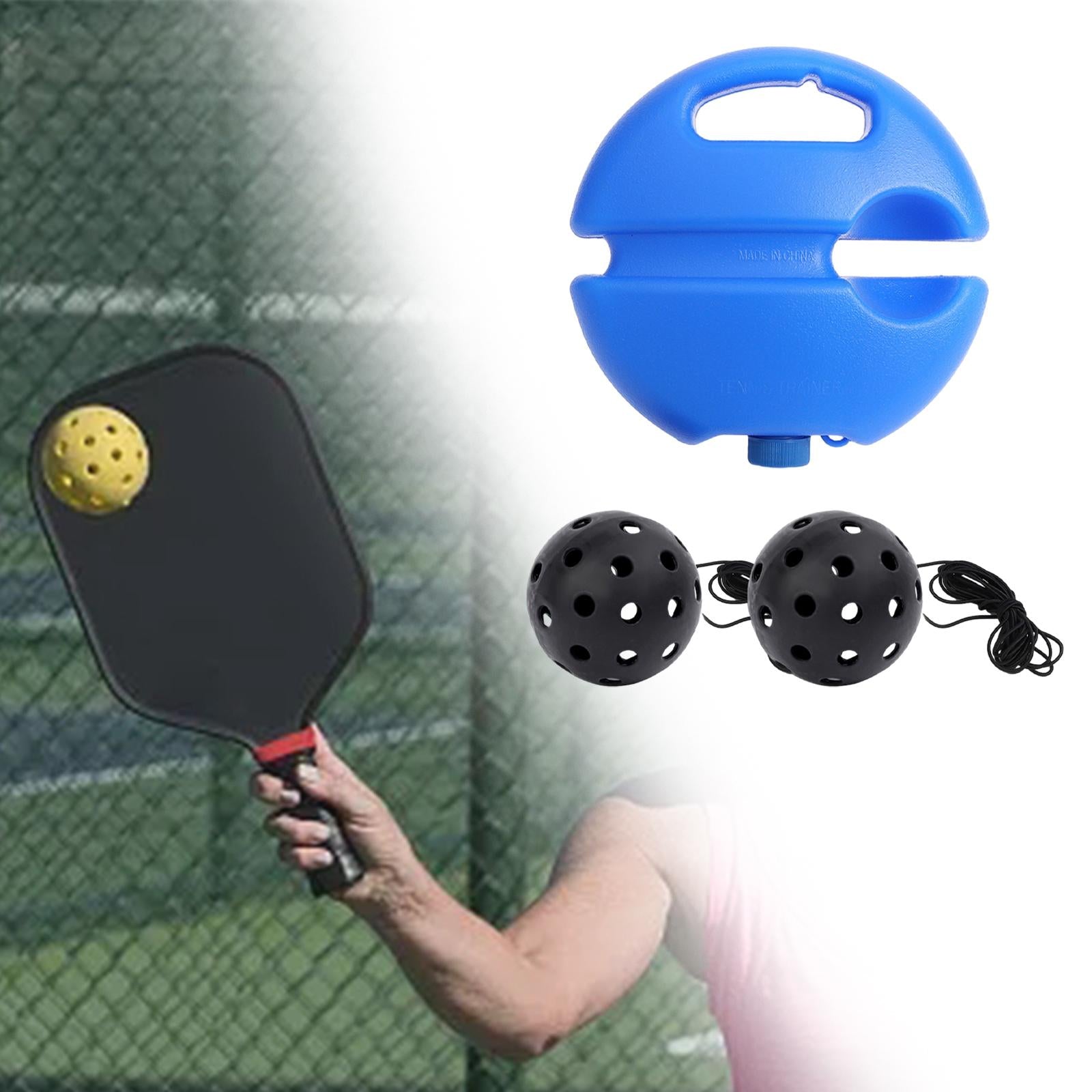 Pickleball Trainer Baseboard with 40 Holes Pickleball Ball Rope for Beginner black