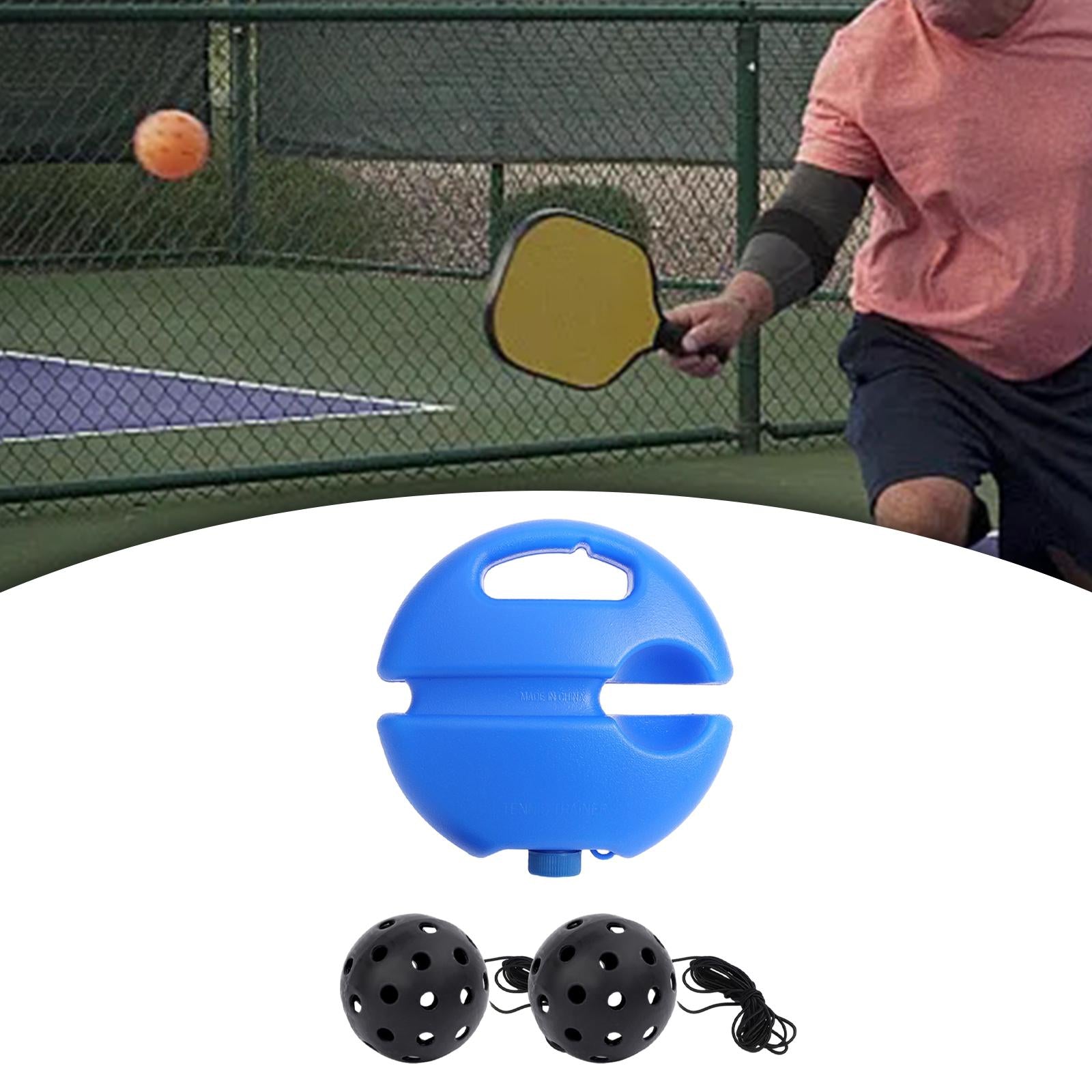Pickleball Trainer Baseboard with 40 Holes Pickleball Ball Rope for Beginner black