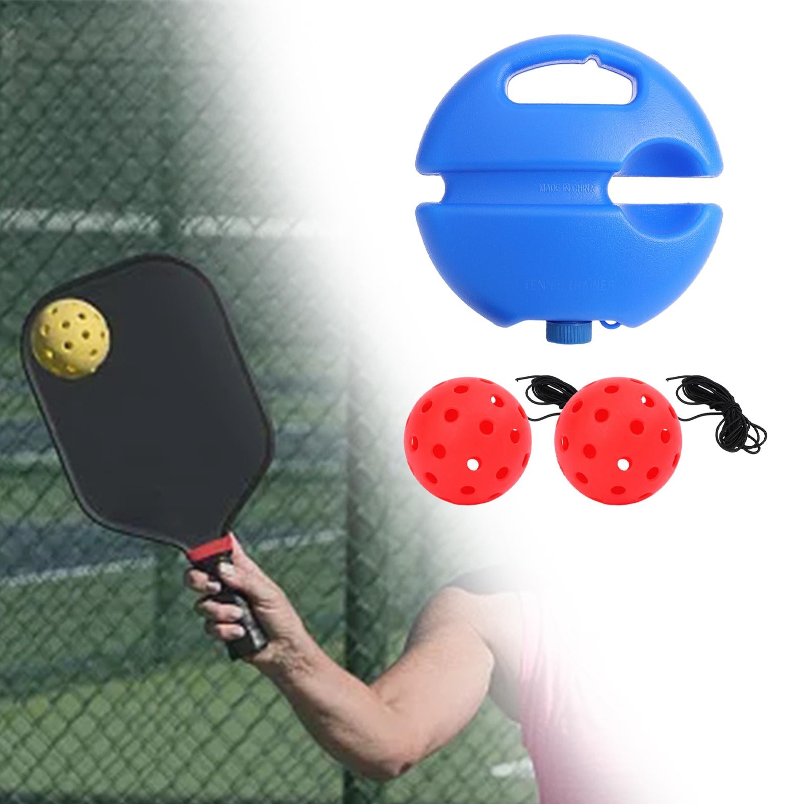 Pickleball Trainer Baseboard with 40 Holes Pickleball Ball Rope for Beginner red