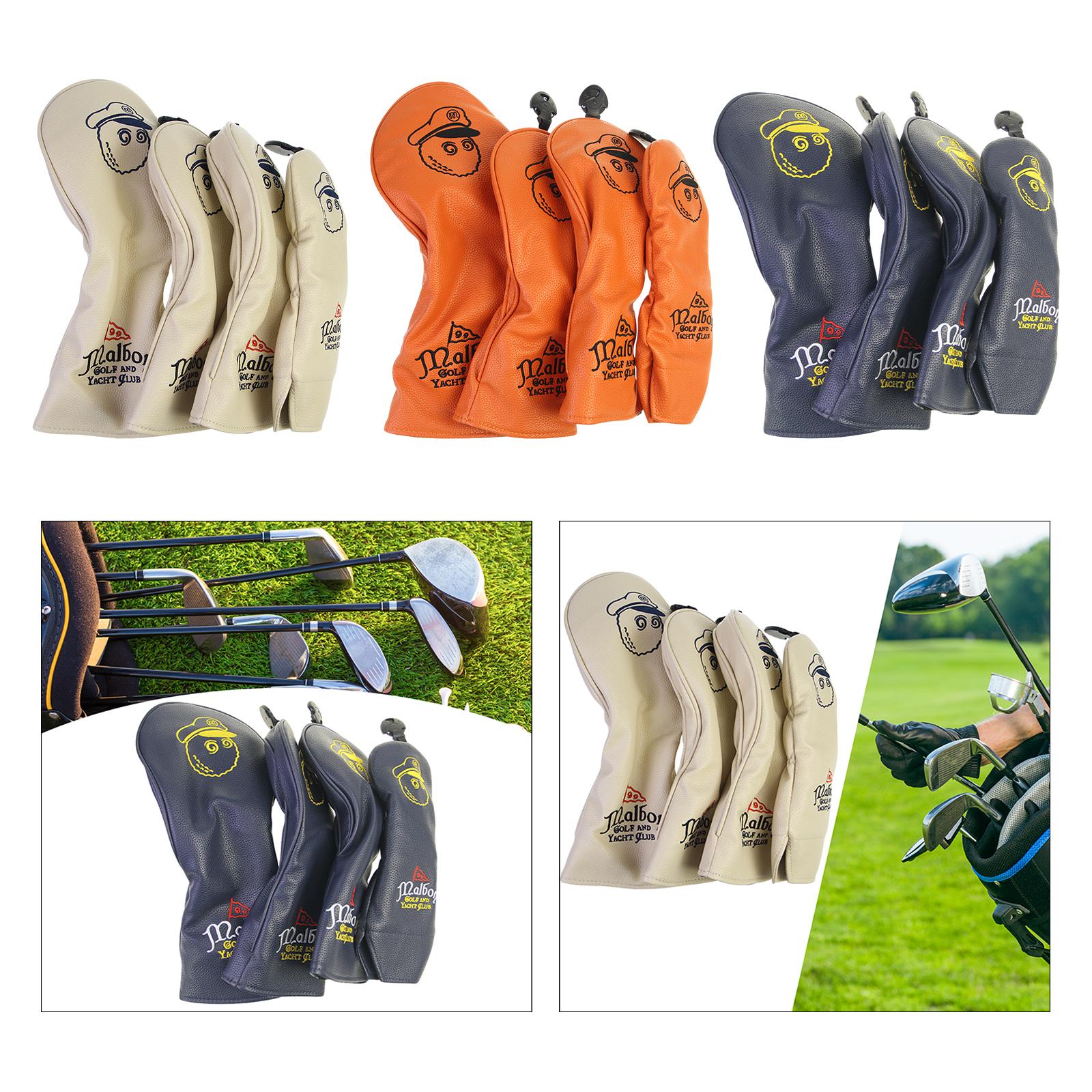 4x Golf Club Head Covers PU Golfer Gift Club Protection Wrap Golf Club Cover Beige