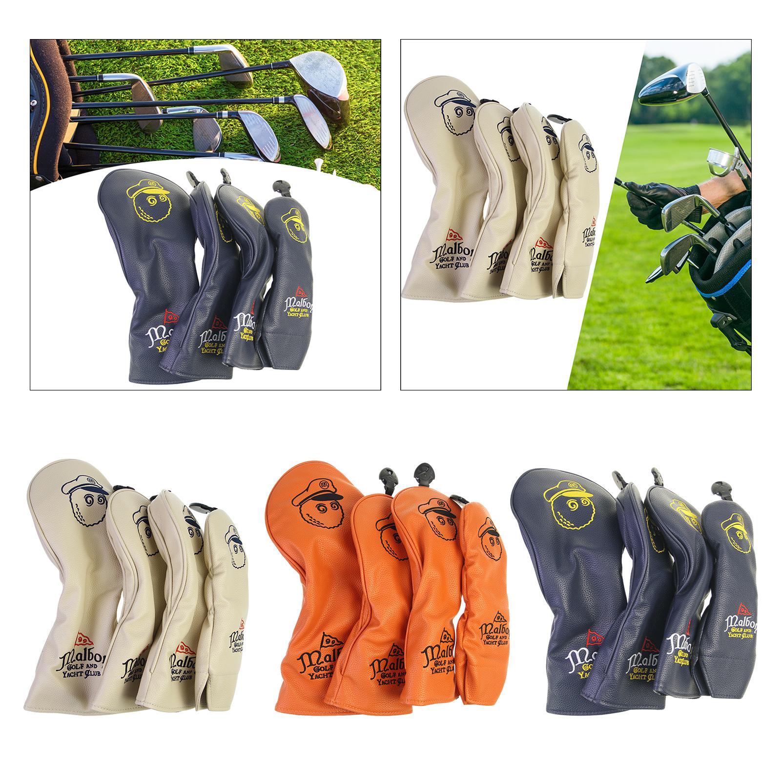 4x Golf Club Head Covers PU Golfer Gift Club Protection Wrap Golf Club Cover Beige