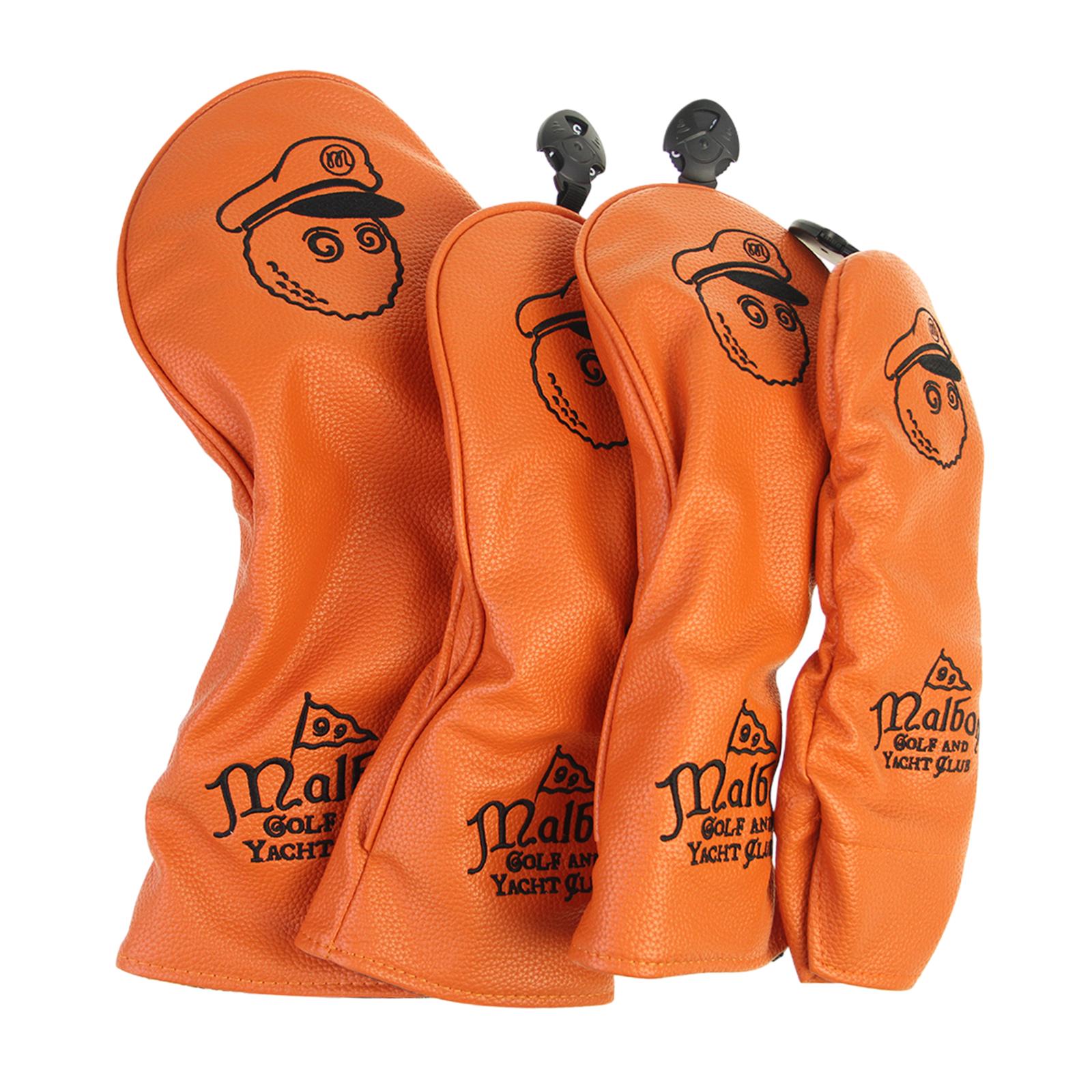 4x Golf Club Head Covers PU Golfer Gift Club Protection Wrap Golf Club Cover Orange