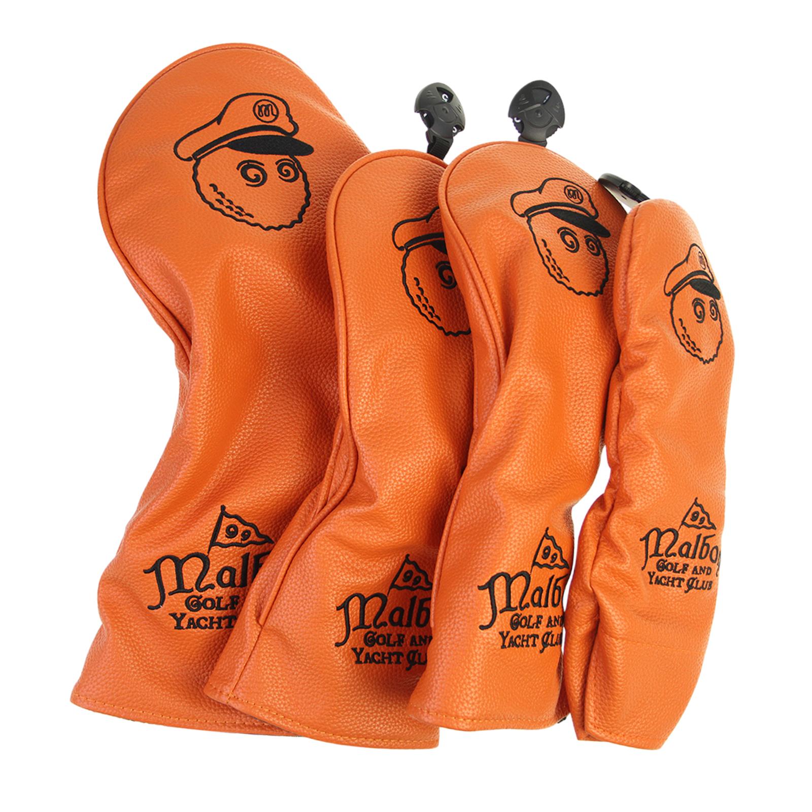 4x Golf Club Head Covers PU Golfer Gift Club Protection Wrap Golf Club Cover Orange