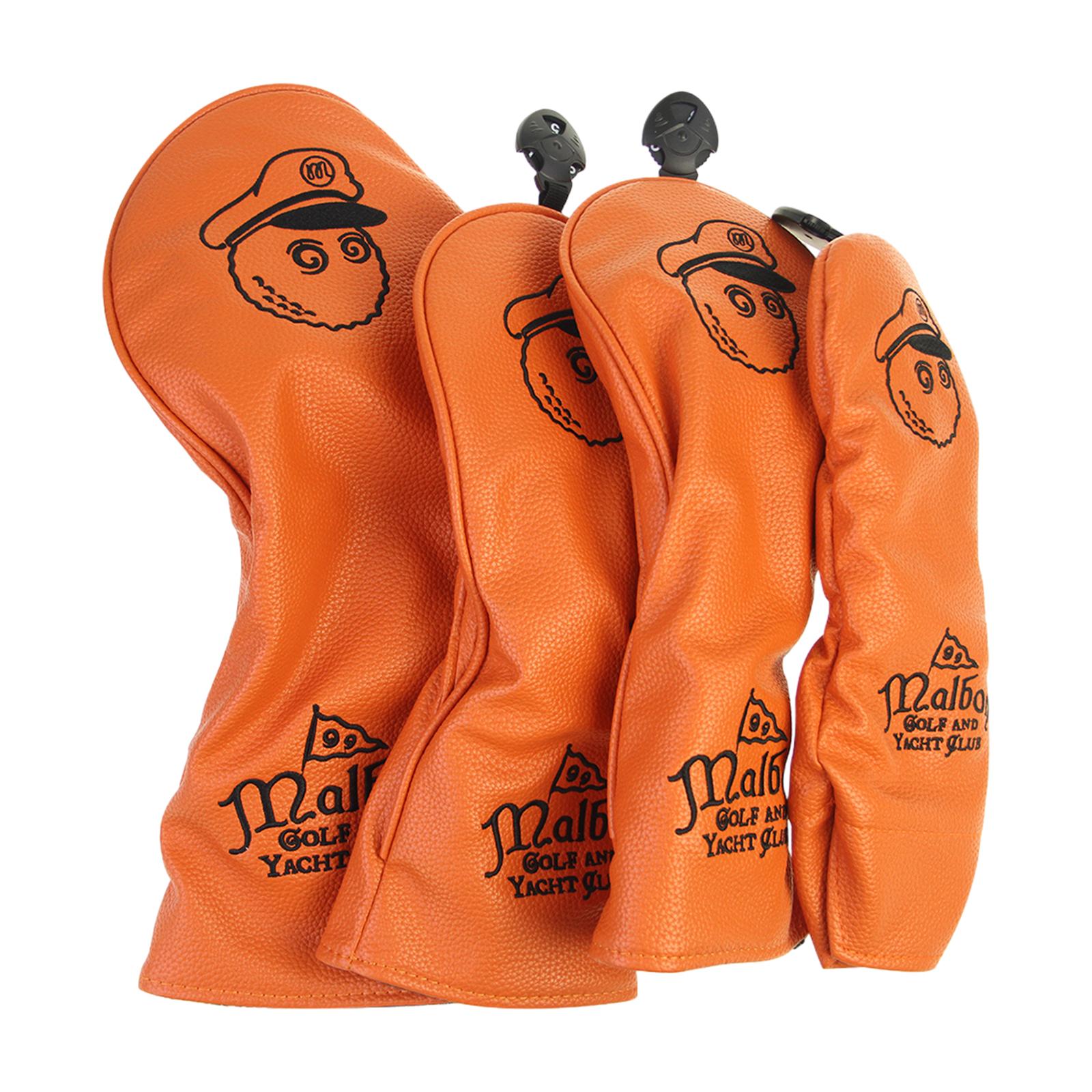 4x Golf Club Head Covers PU Golfer Gift Club Protection Wrap Golf Club Cover Orange