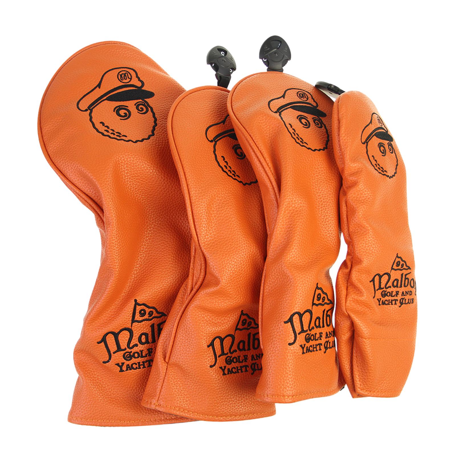 4x Golf Club Head Covers PU Golfer Gift Club Protection Wrap Golf Club Cover Orange