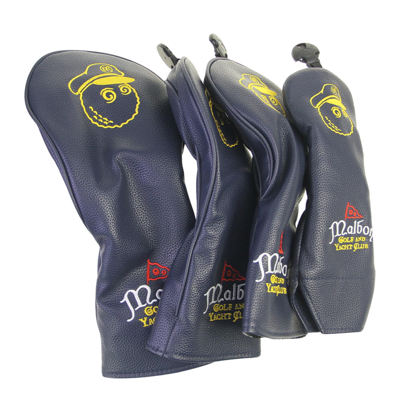 4x Golf Club Head Covers PU Golfer Gift Club Protection Wrap Golf Club Cover Black