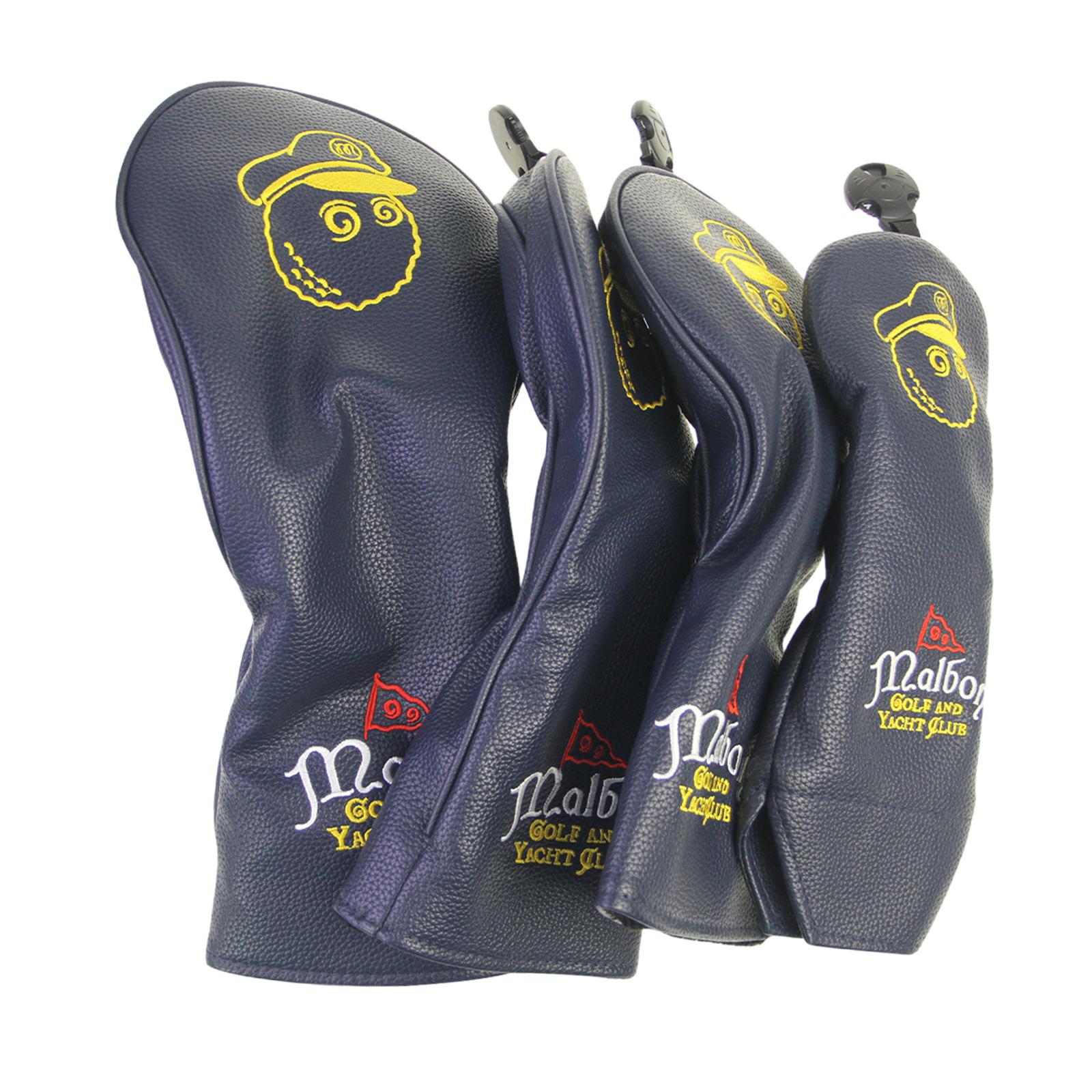4x Golf Club Head Covers PU Golfer Gift Club Protection Wrap Golf Club Cover Black