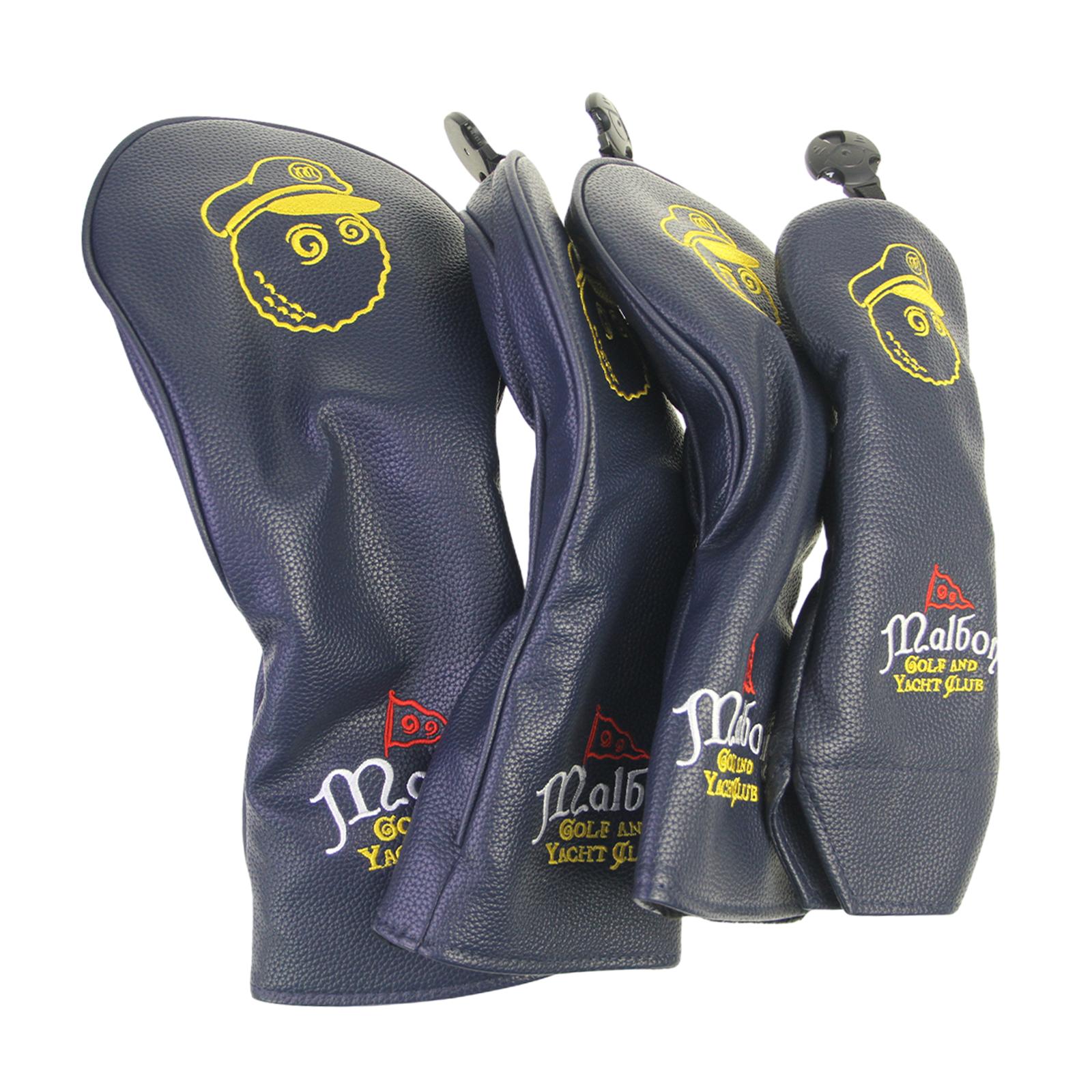 4x Golf Club Head Covers PU Golfer Gift Club Protection Wrap Golf Club Cover Black