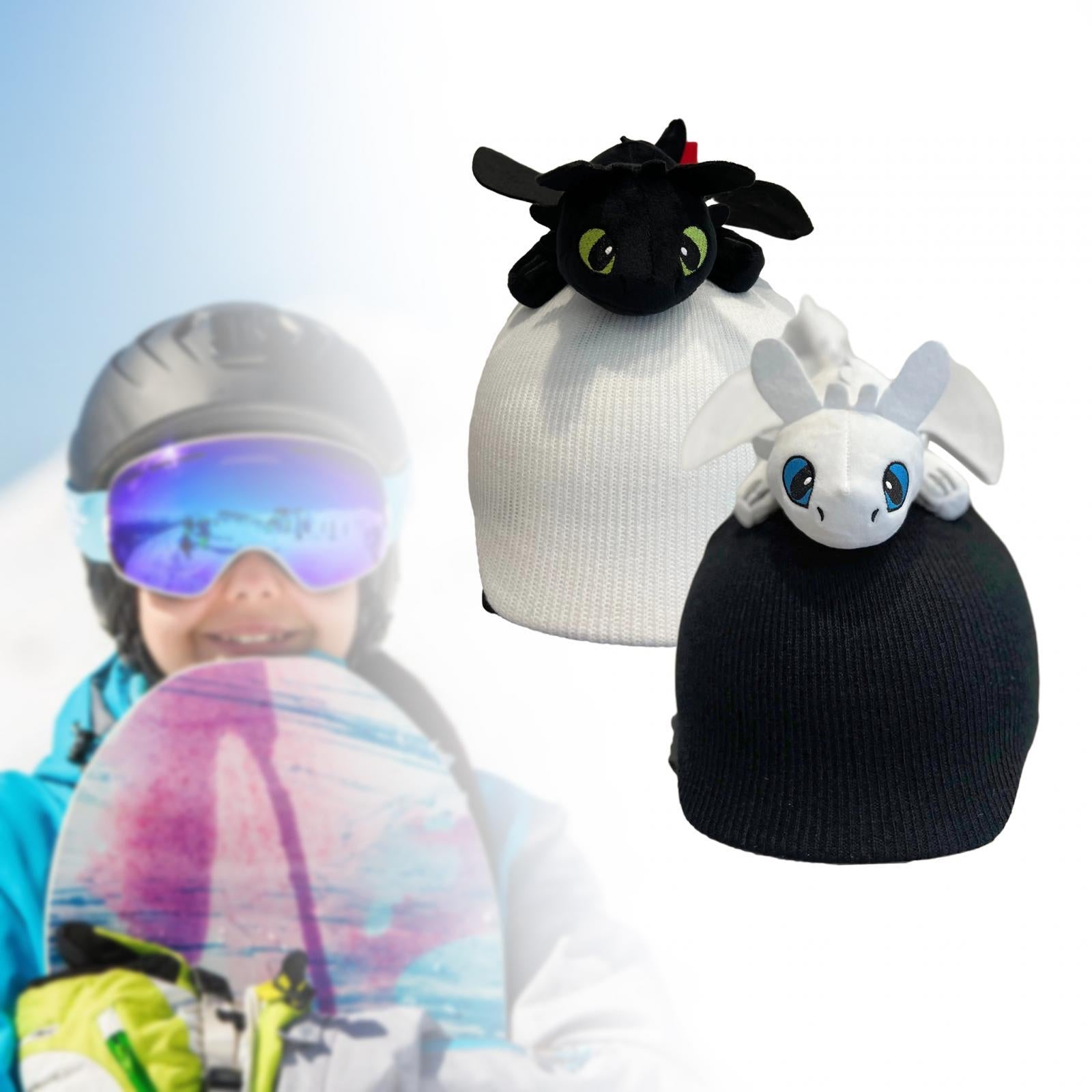 Snow Ski Helmet Cover Soft Skiing Elastic Warm Outdoor Sports Winter Knitted Black Dragon