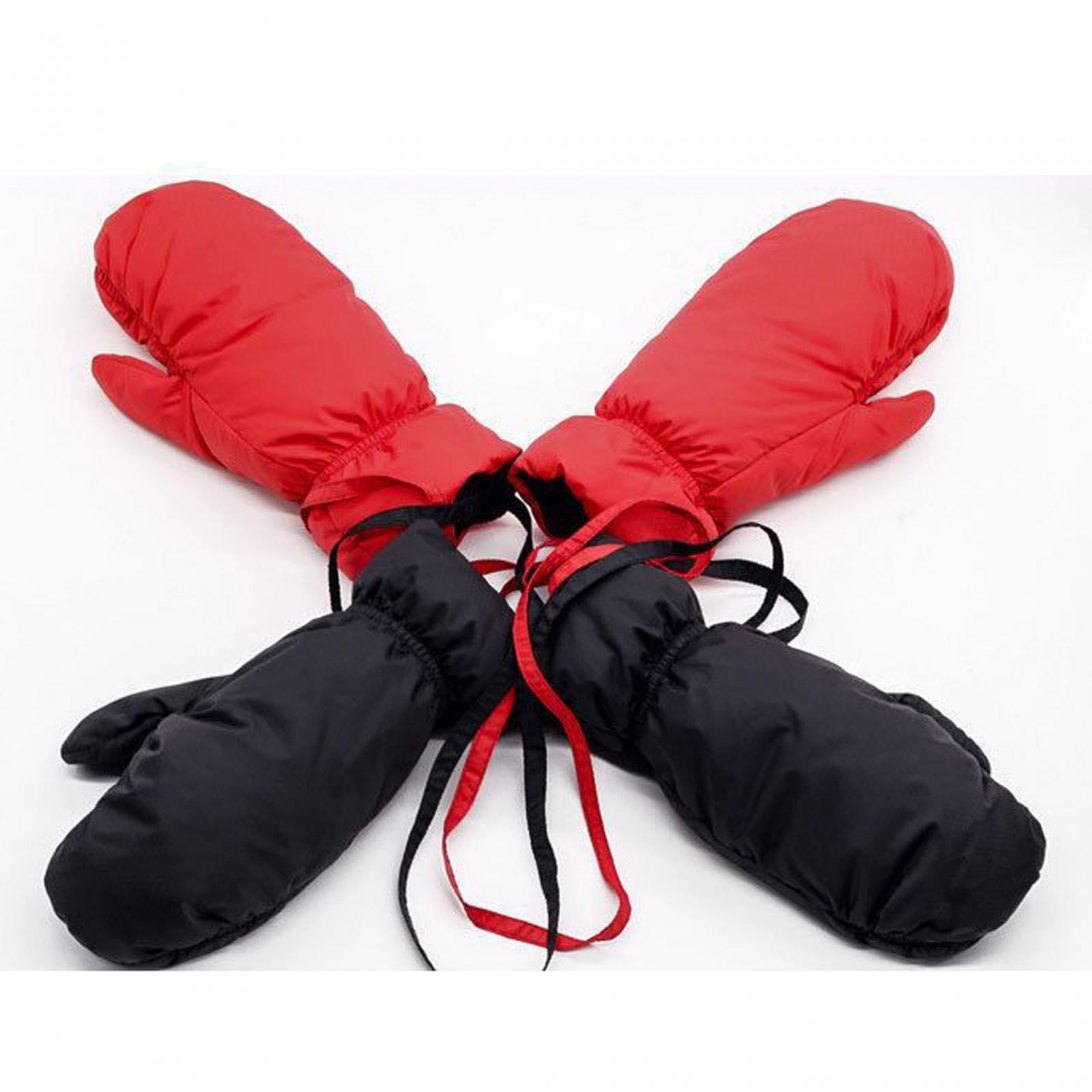 Down Mittens Ski Gloves with Lanyard Windproof Ski Mittens for Skiing Riding Red M