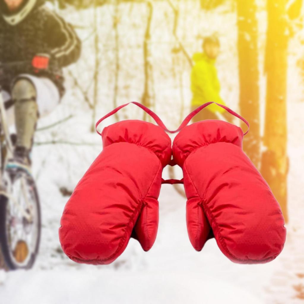 Down Mittens Ski Gloves with Lanyard Windproof Ski Mittens for Skiing Riding Red Size L