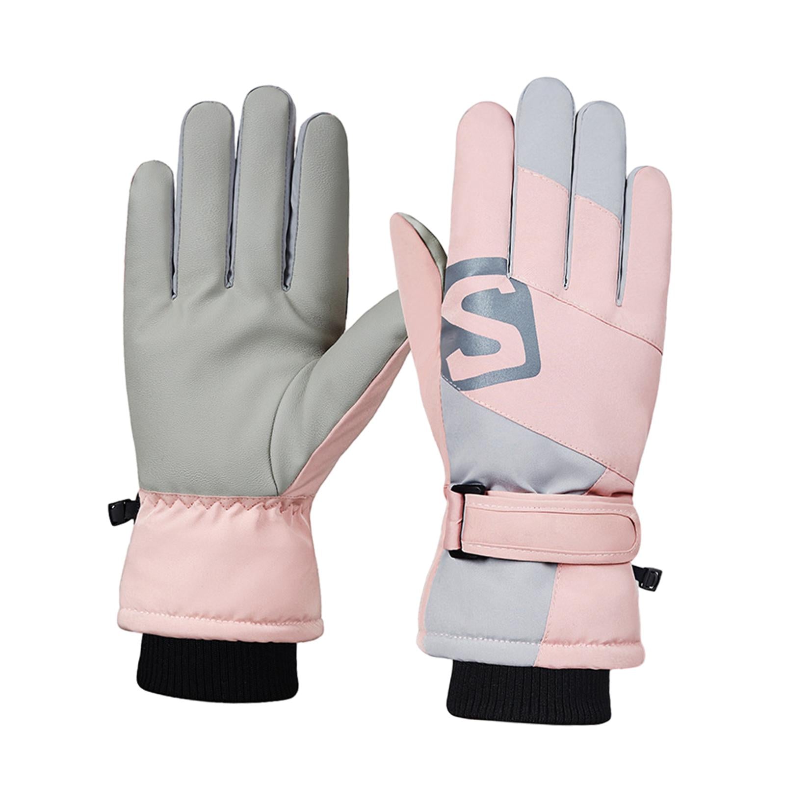 Winter Ski Gloves Touchscreen Windproof Snow Gloves for Skating Snow Outdoor Pink Gray