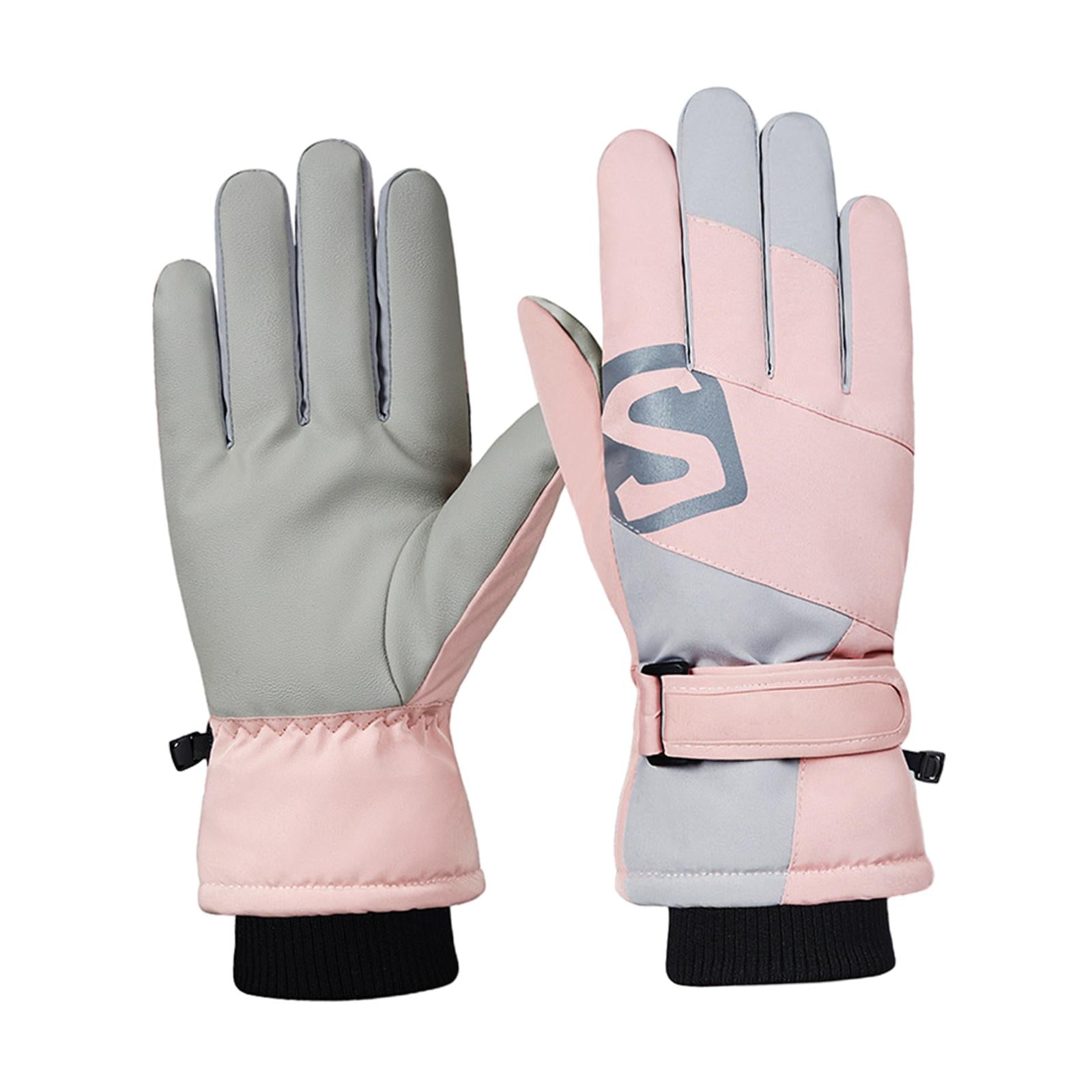 Winter Ski Gloves Touchscreen Windproof Snow Gloves for Skating Snow Outdoor Pink Gray