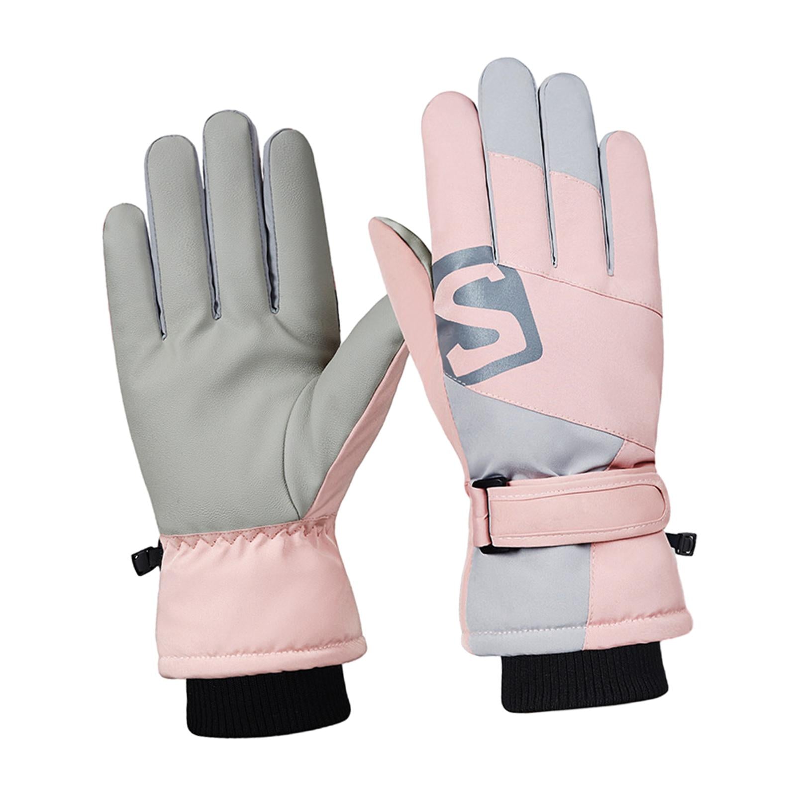 Winter Ski Gloves Touchscreen Windproof Snow Gloves for Skating Snow Outdoor Pink Gray