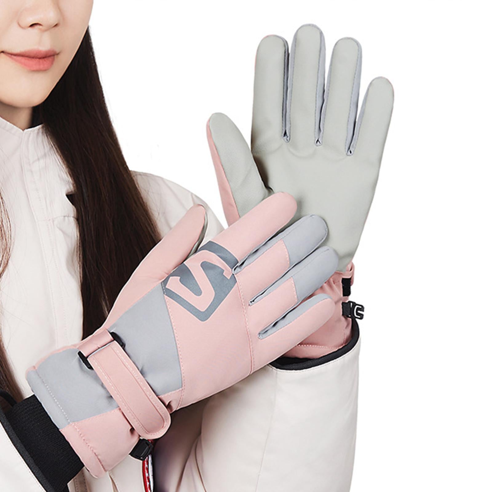 Winter Ski Gloves Touchscreen Windproof Snow Gloves for Skating Snow Outdoor Pink Gray