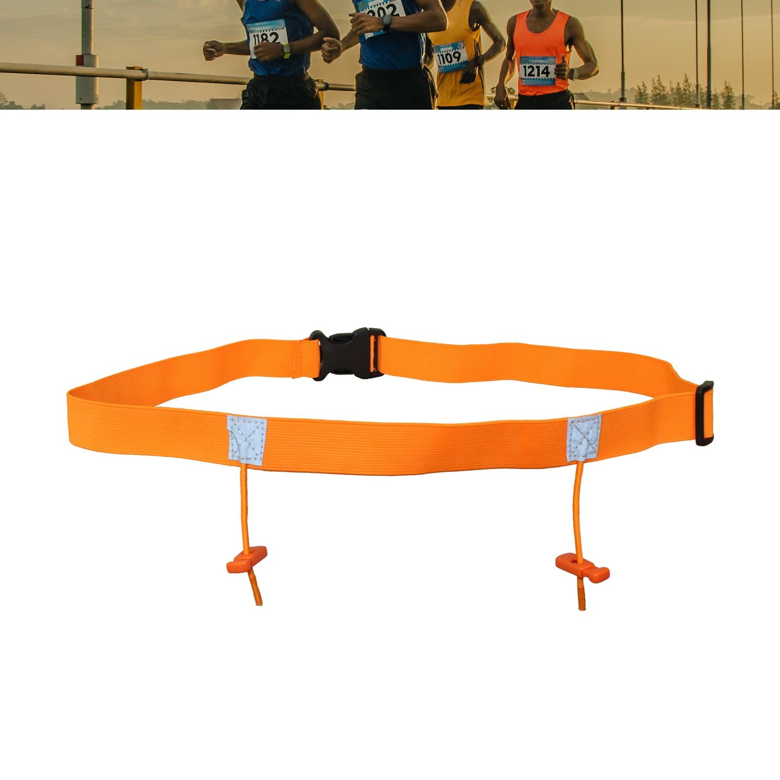 4xReflective Tape Cycling Race Number Belt Triathlon Waist Belt Night Running Orange
