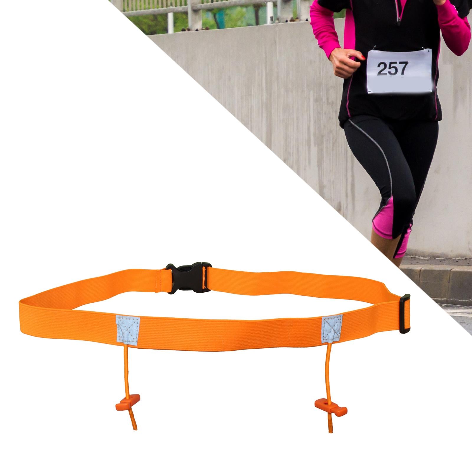 2xReflective Tape Cycling Race Number Belt Triathlon Waist Belt Night Running Orange