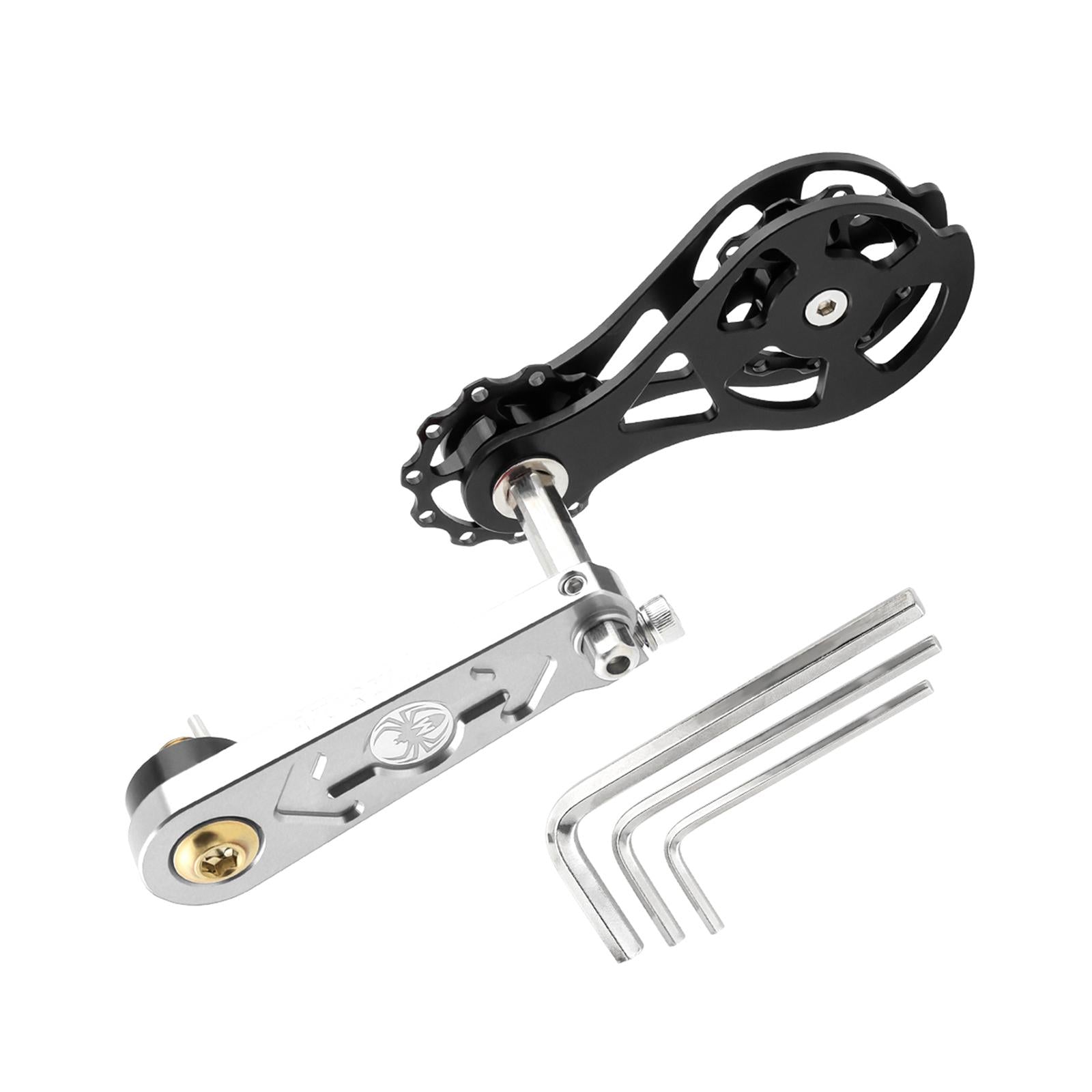 Bike Chain Tensioner Rear Derailleur Guide Aluminum Chain Adjuster Converter Silver and Black