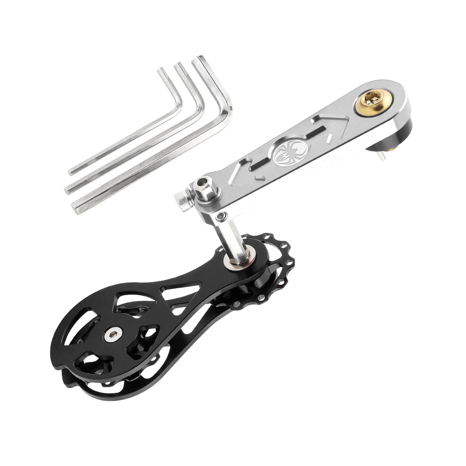 Bike Chain Tensioner Rear Derailleur Guide Aluminum Chain Adjuster Converter Silver and Black