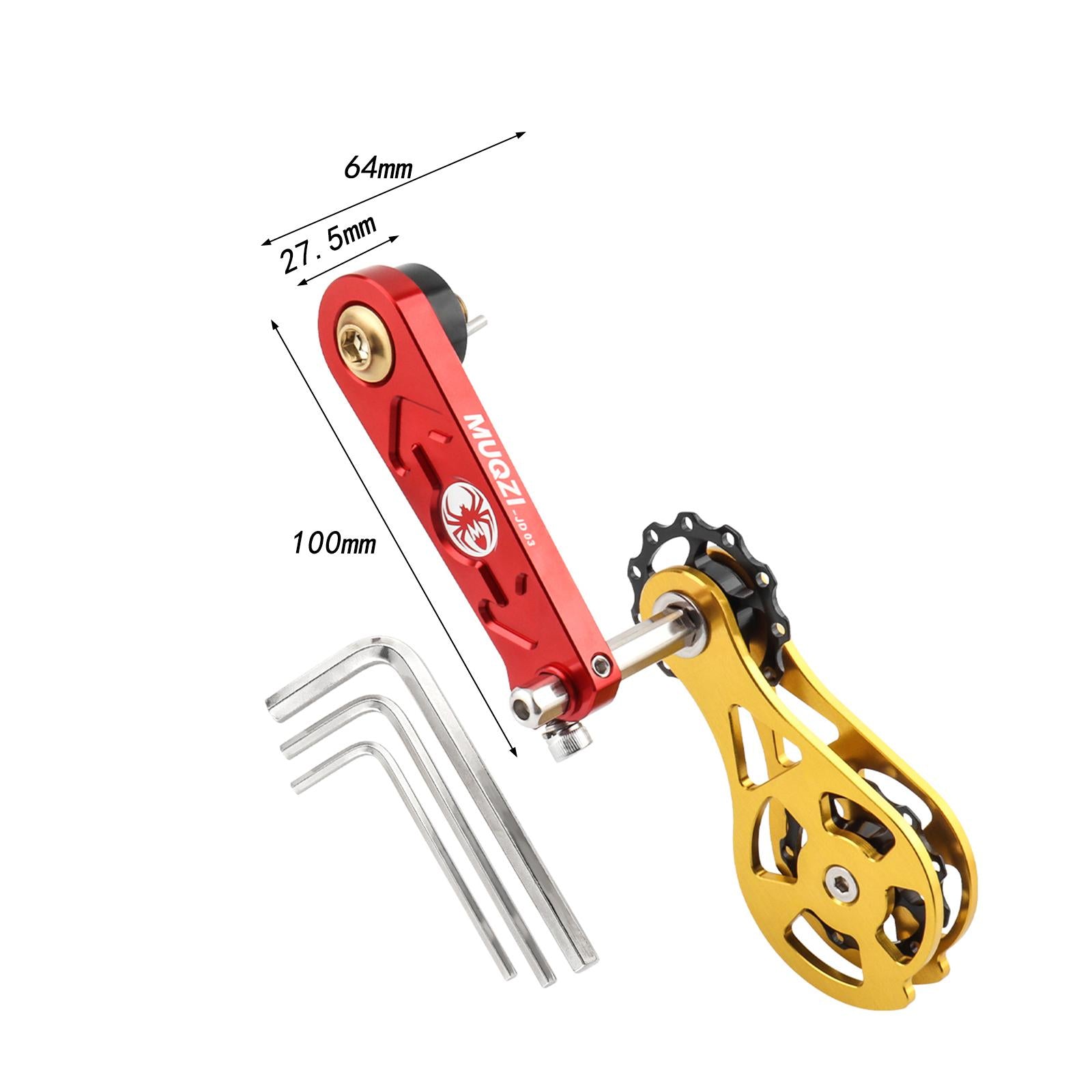 Bike Chain Tensioner Rear Derailleur Guide Aluminum Chain Adjuster Converter Red and Gold