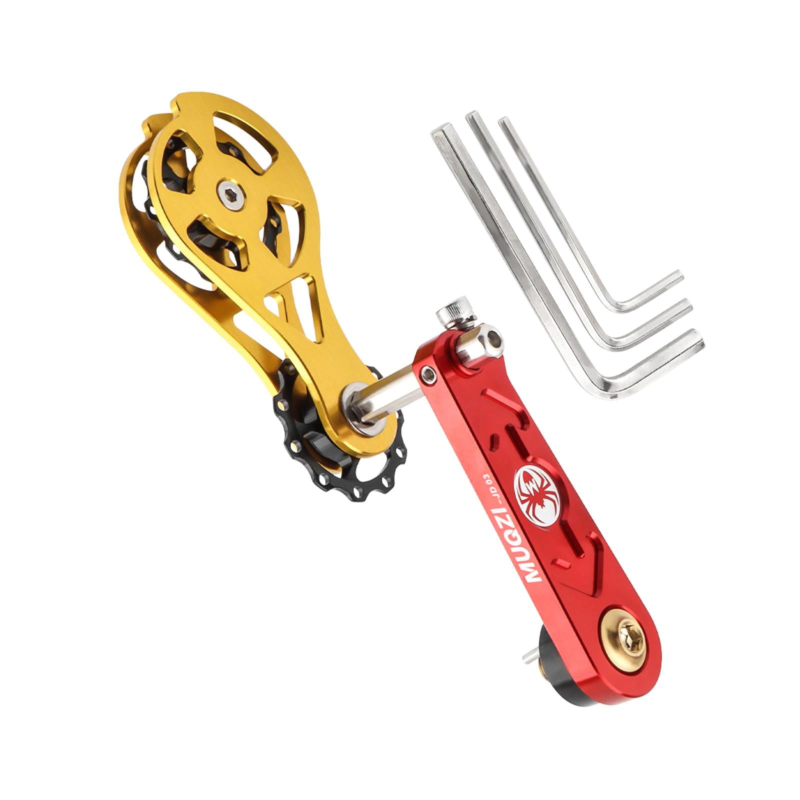 Bike Chain Tensioner Rear Derailleur Guide Aluminum Chain Adjuster Converter Red and Gold