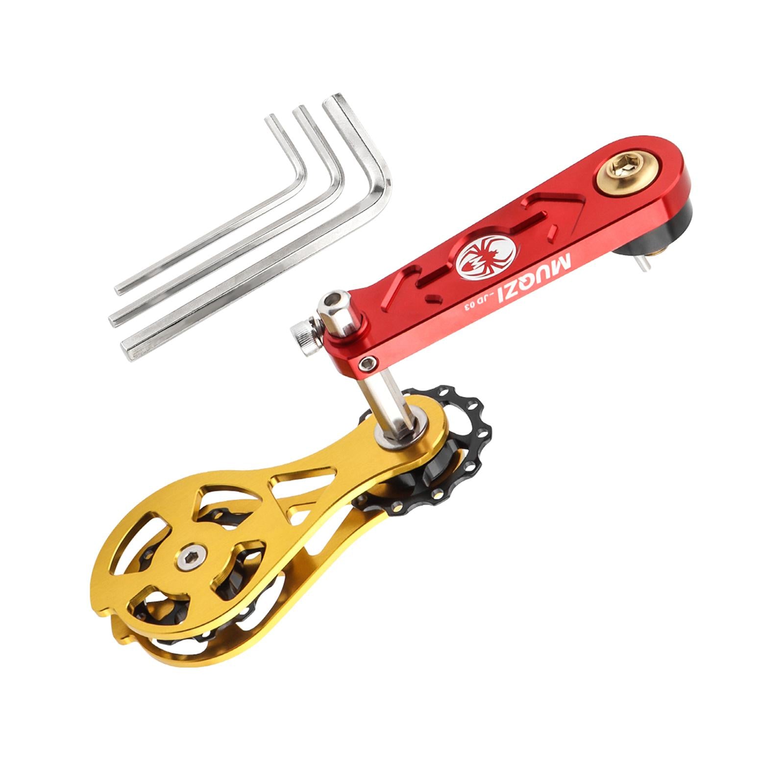 Bike Chain Tensioner Rear Derailleur Guide Aluminum Chain Adjuster Converter Red and Gold