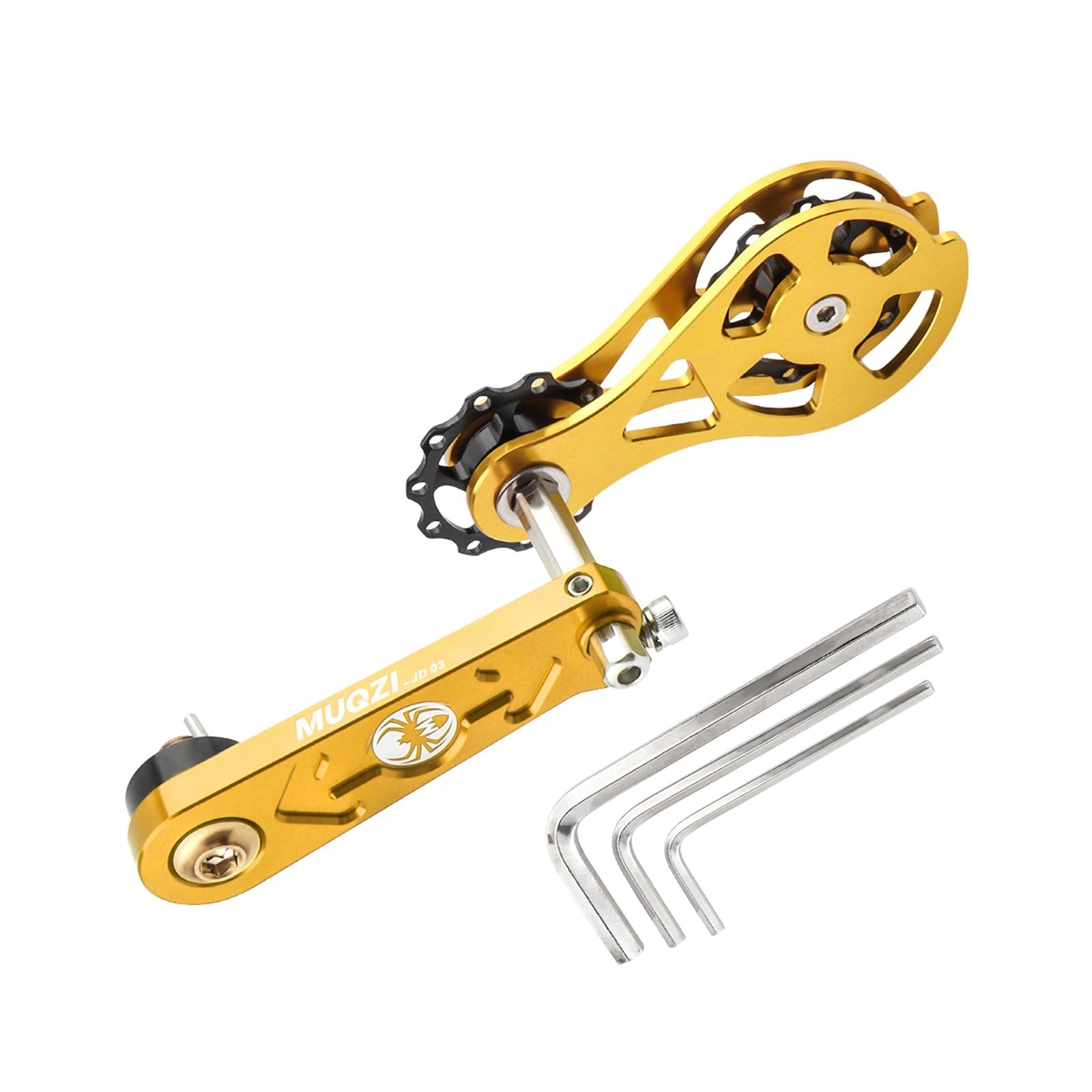 Bike Chain Tensioner Rear Derailleur Guide Aluminum Chain Adjuster Converter Gold and Gold
