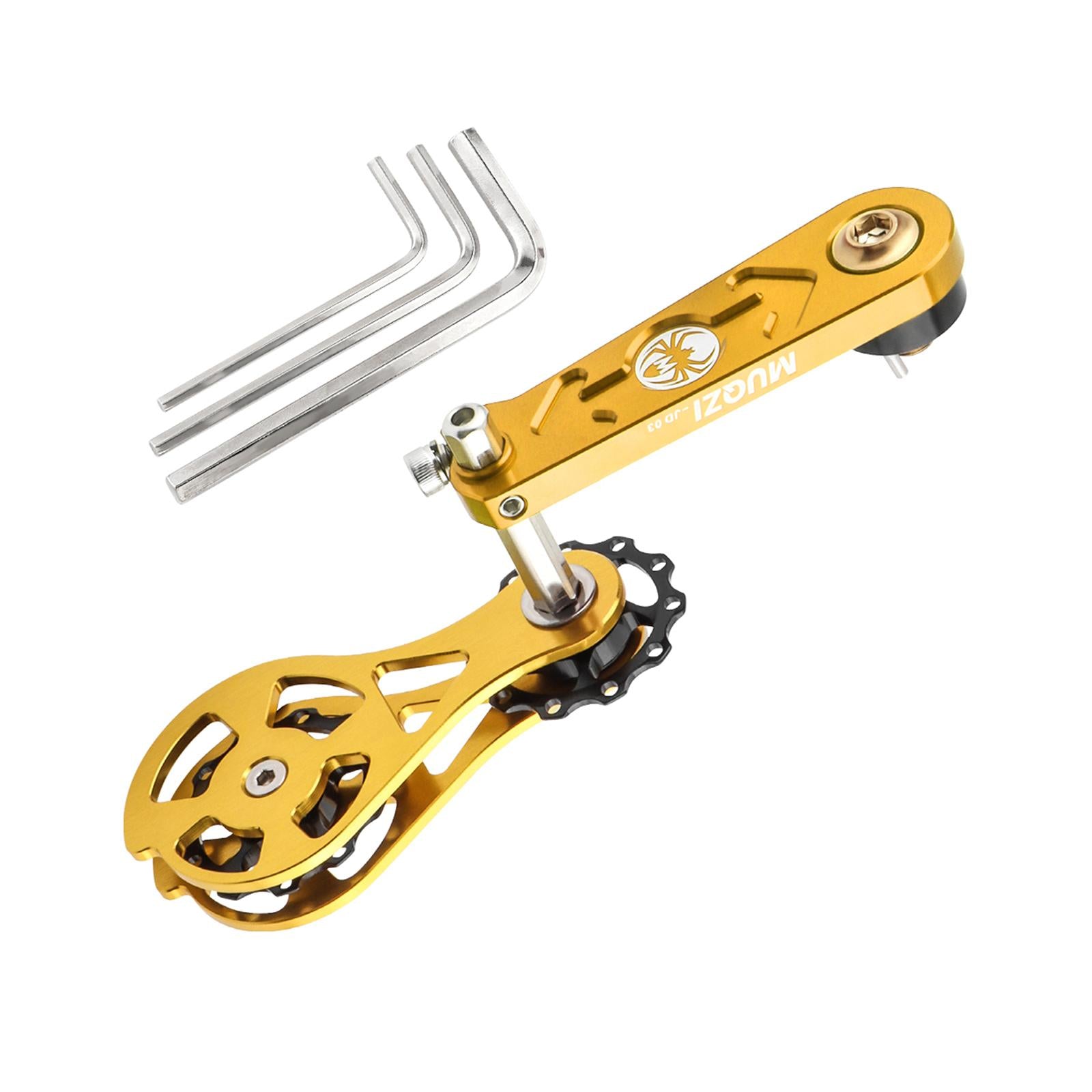 Bike Chain Tensioner Rear Derailleur Guide Aluminum Chain Adjuster Converter Gold and Gold