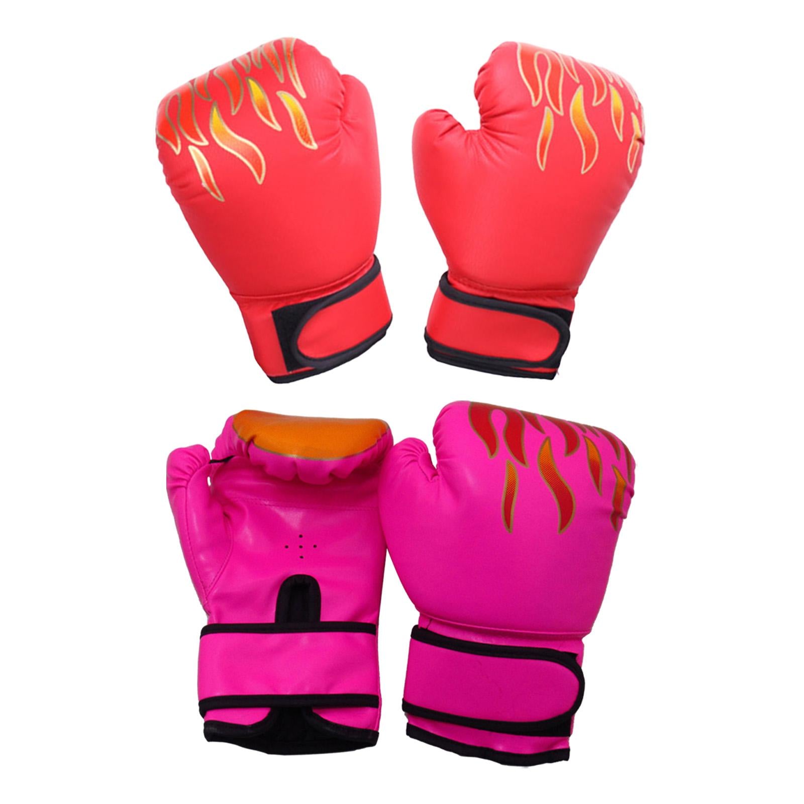 2 Pair of Kids Boxing Gloves Fitness Exercise Mma Muay Thai Heavy Bag Gloves Pink and Red