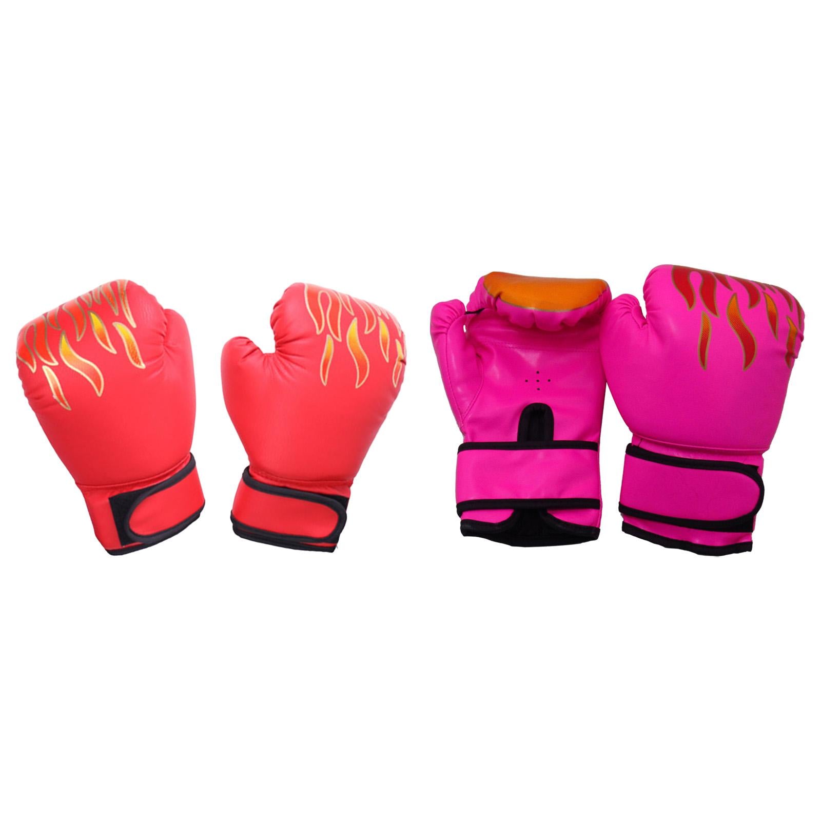 2 Pair of Kids Boxing Gloves Fitness Exercise Mma Muay Thai Heavy Bag Gloves Pink and Red