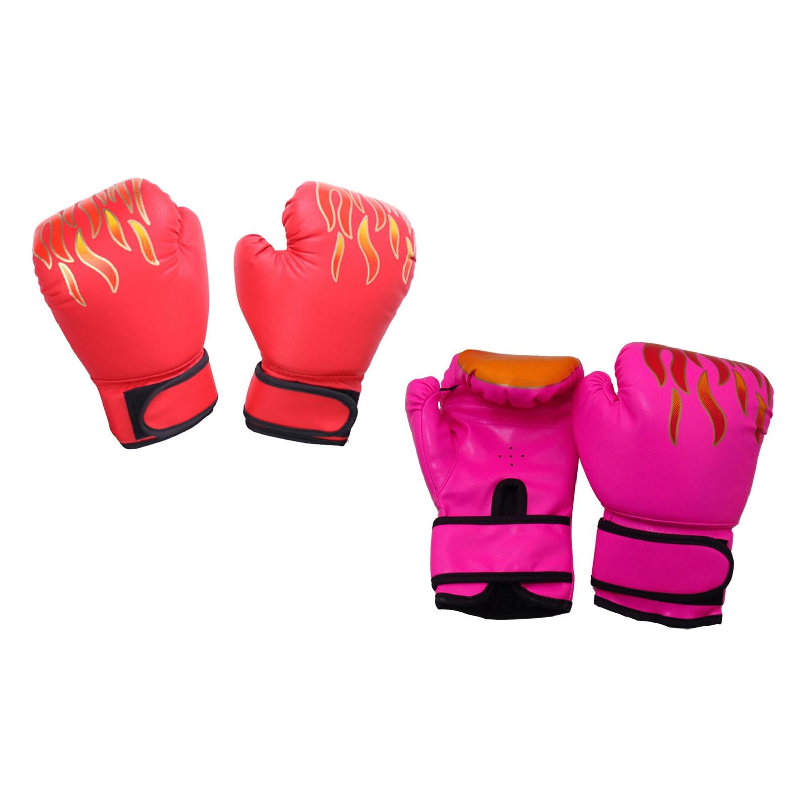 2 Pair of Kids Boxing Gloves Fitness Exercise Mma Muay Thai Heavy Bag Gloves Pink and Red