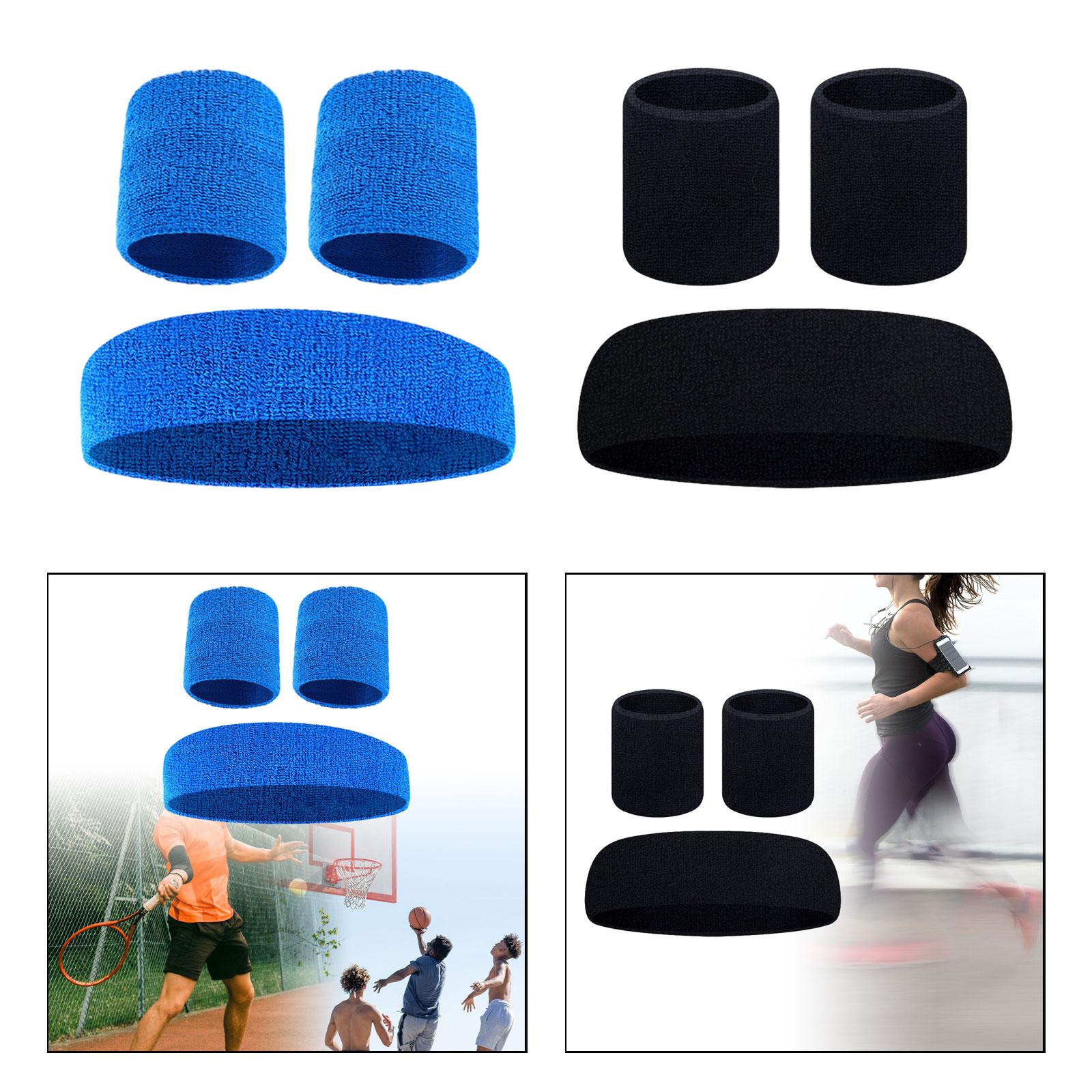 Sweatband Stretchy Portable Headband Wristband for Exercise Fitness Training Blue