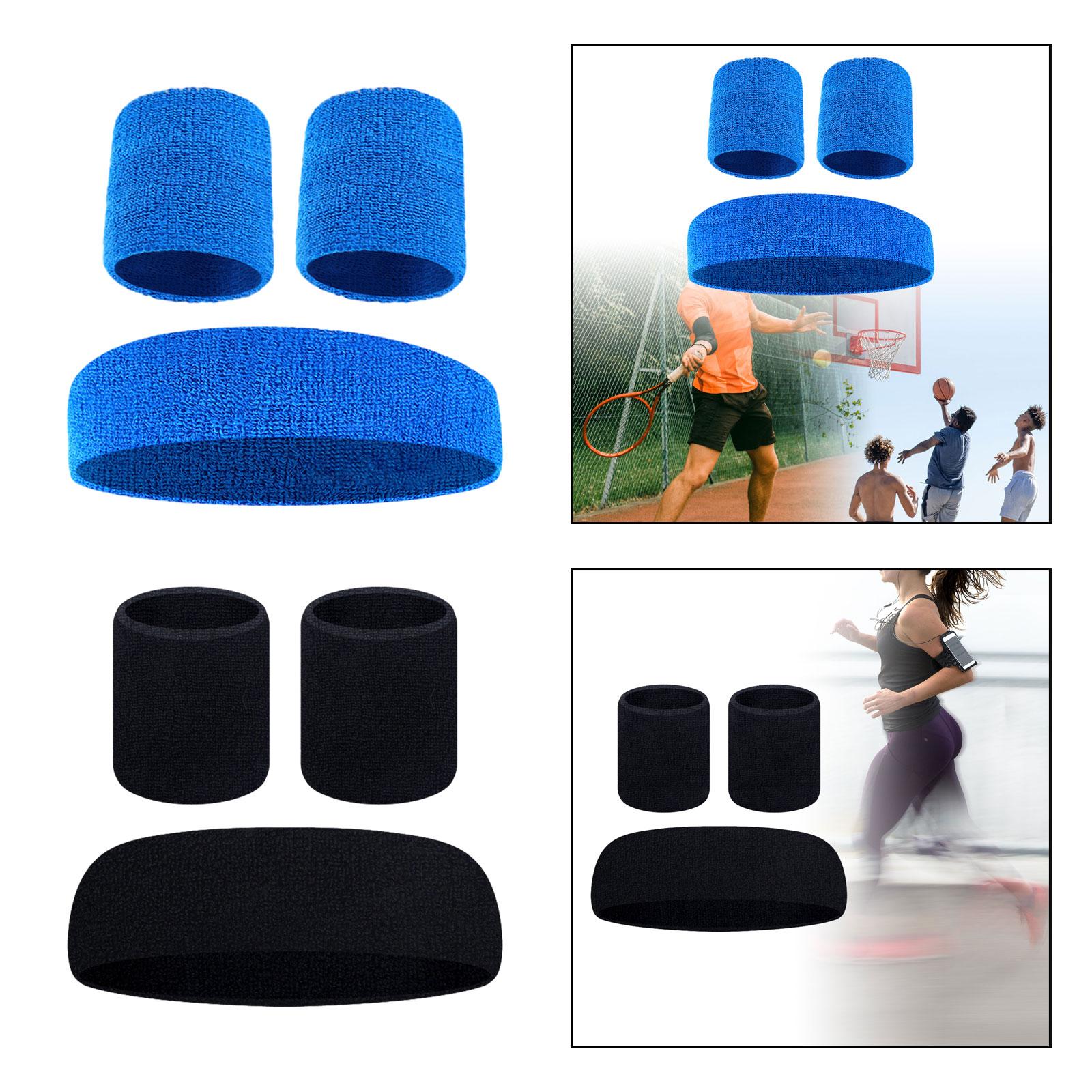 Sweatband Stretchy Portable Headband Wristband for Exercise Fitness Training Blue