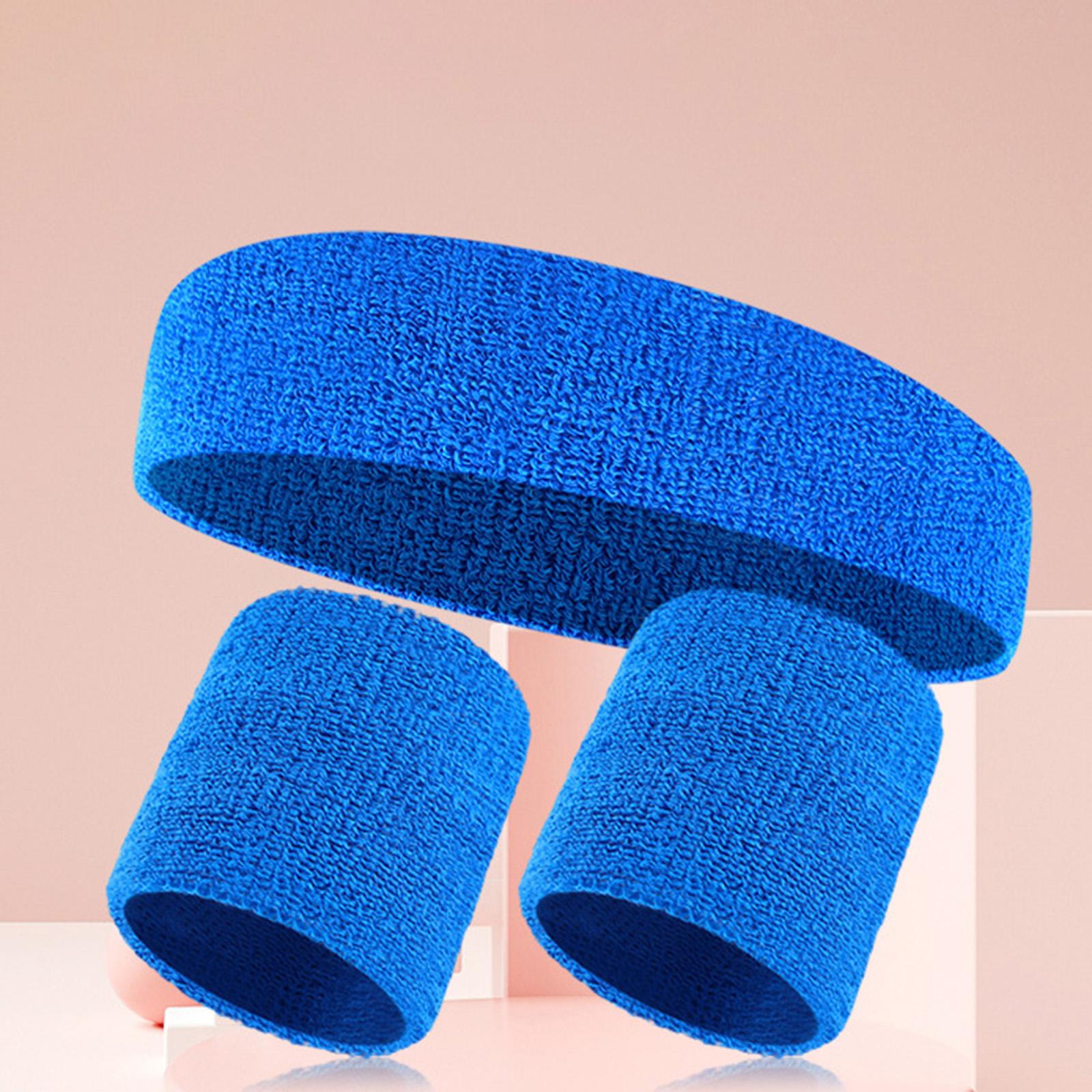 Sweatband Stretchy Portable Headband Wristband for Exercise Fitness Training Blue