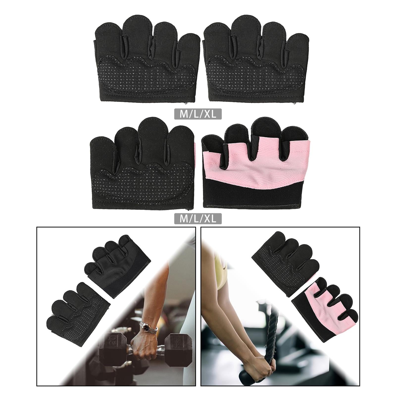 Gym Gloves Non Slip Half Finger Gloves for Exercise Men Women Body Building Black M