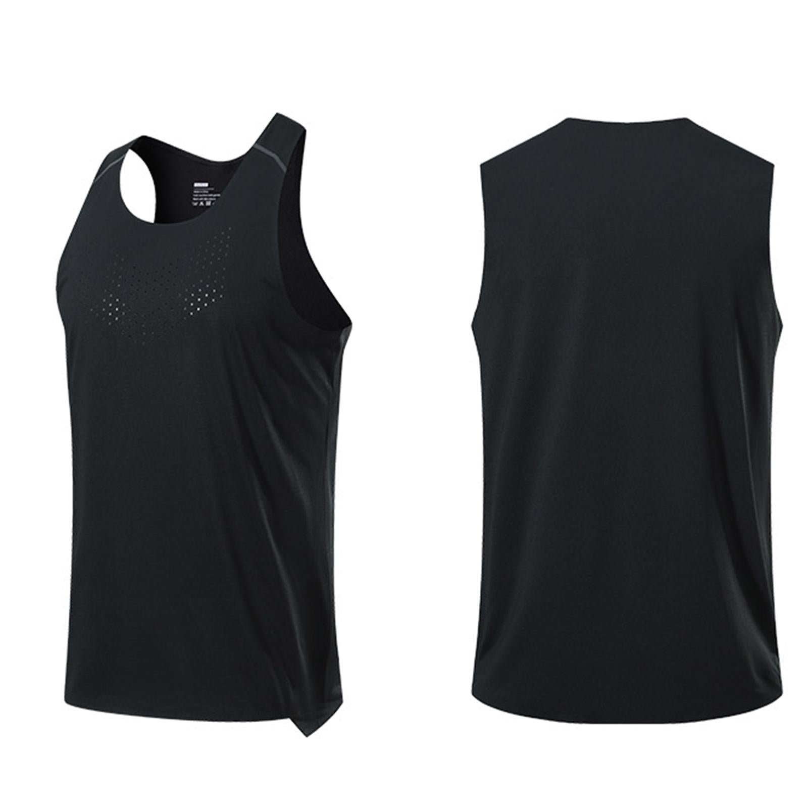 Men Tank Tops Workout Tops Fashion Breathable Sportwear Sports Running Shirt Black XL