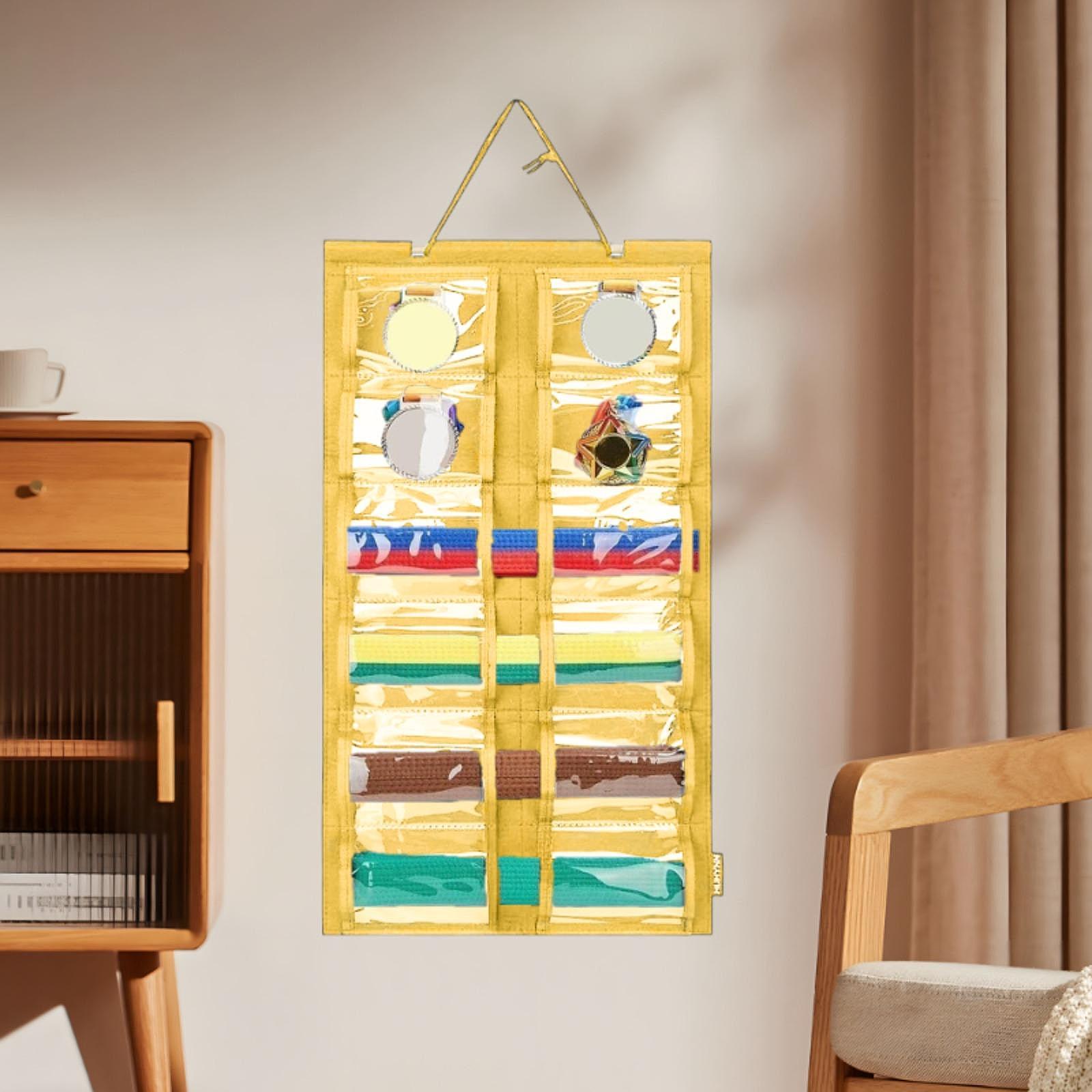 Karate Belt Display Rack Belts Storage Organizer for Boxing, Judo, Muay Thai Yellow