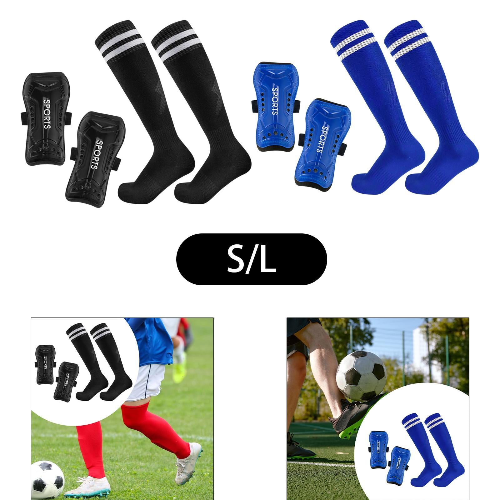 Soccer Shin Guards with Soccer Socks Soccer Game Comfortable Protection Gear Black S
